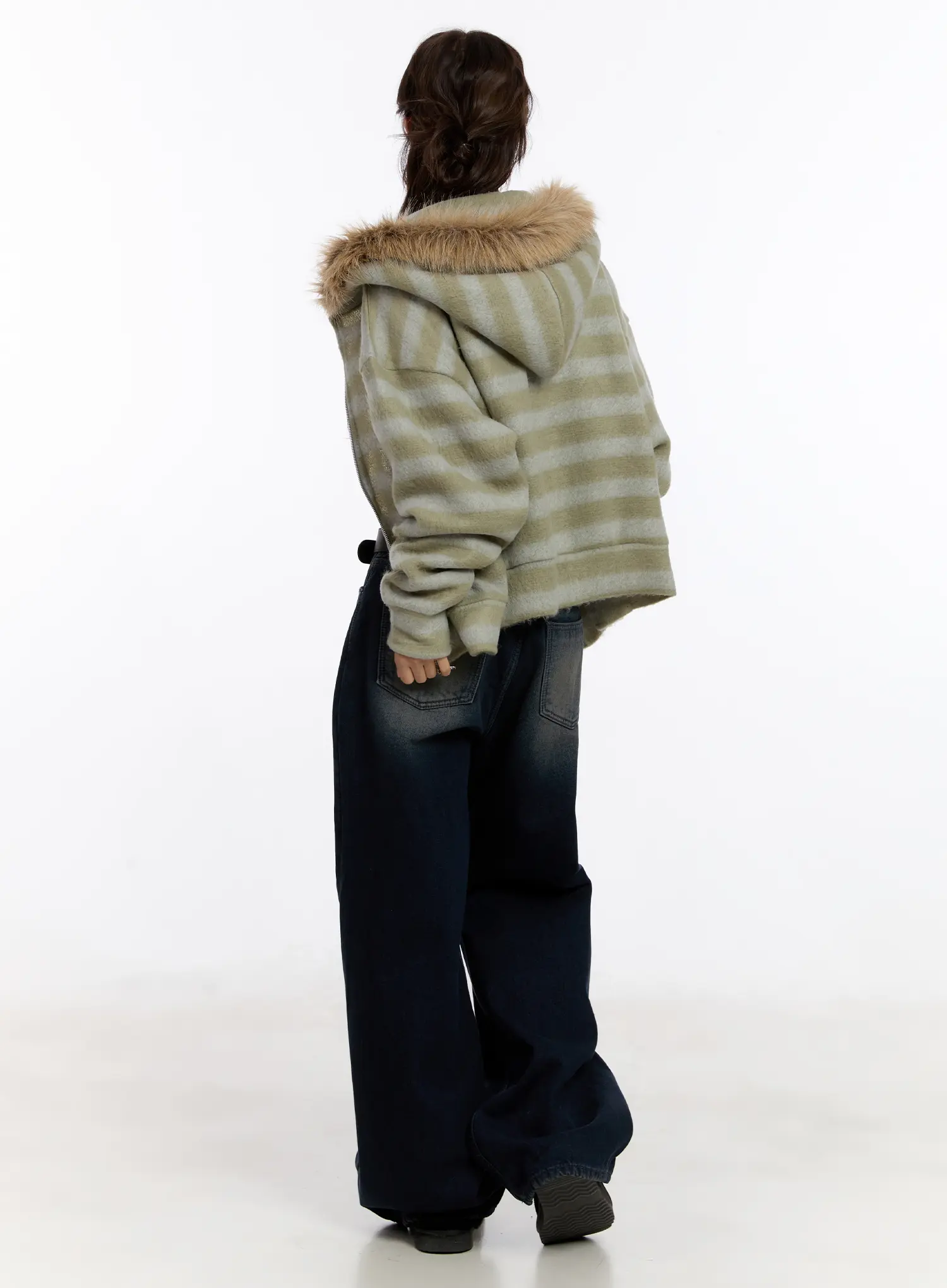 Striped Faux Fur Zip-Up Hoodie CN527 - Image 9