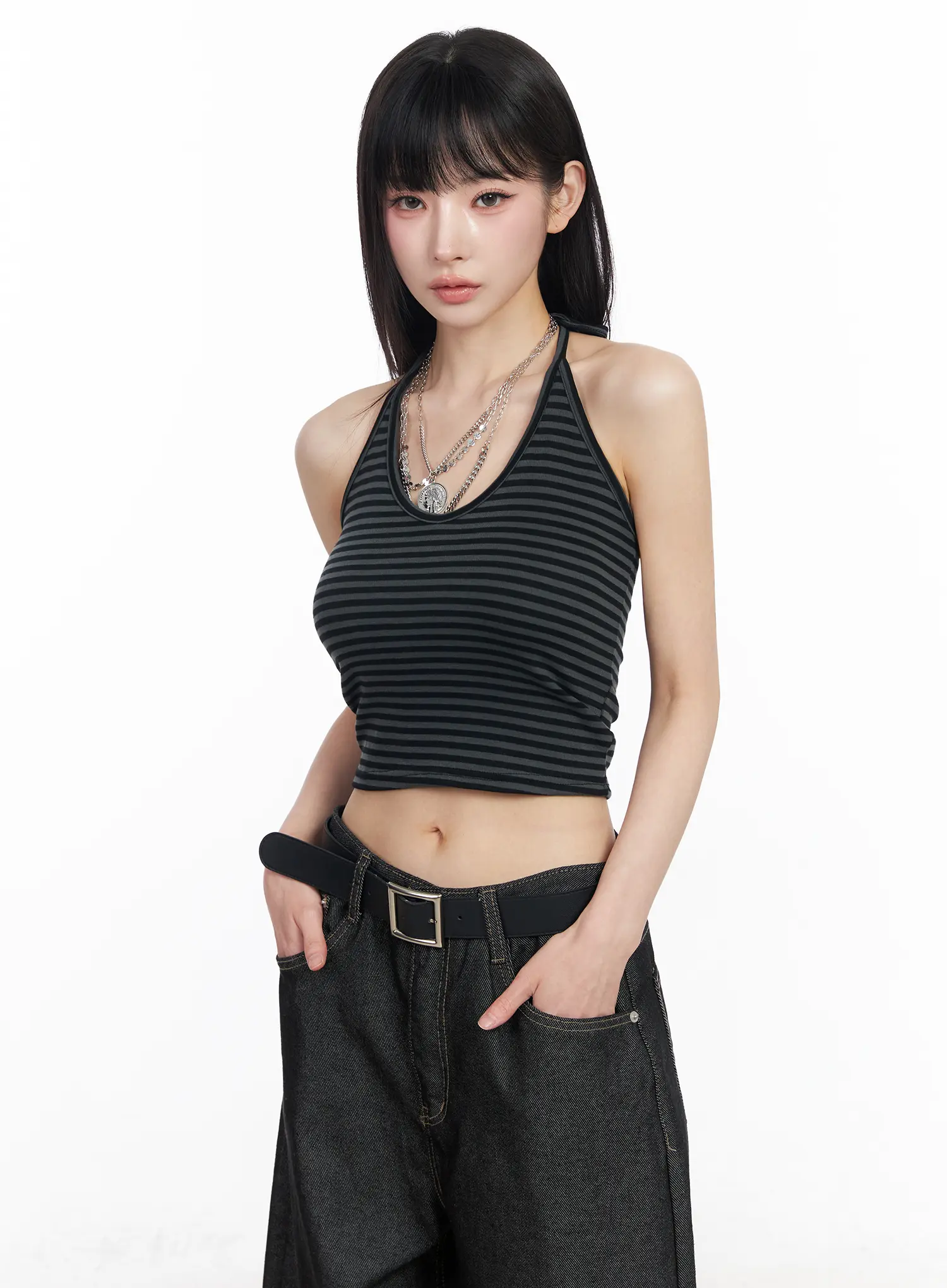 Striped Halter Crop Top CF519