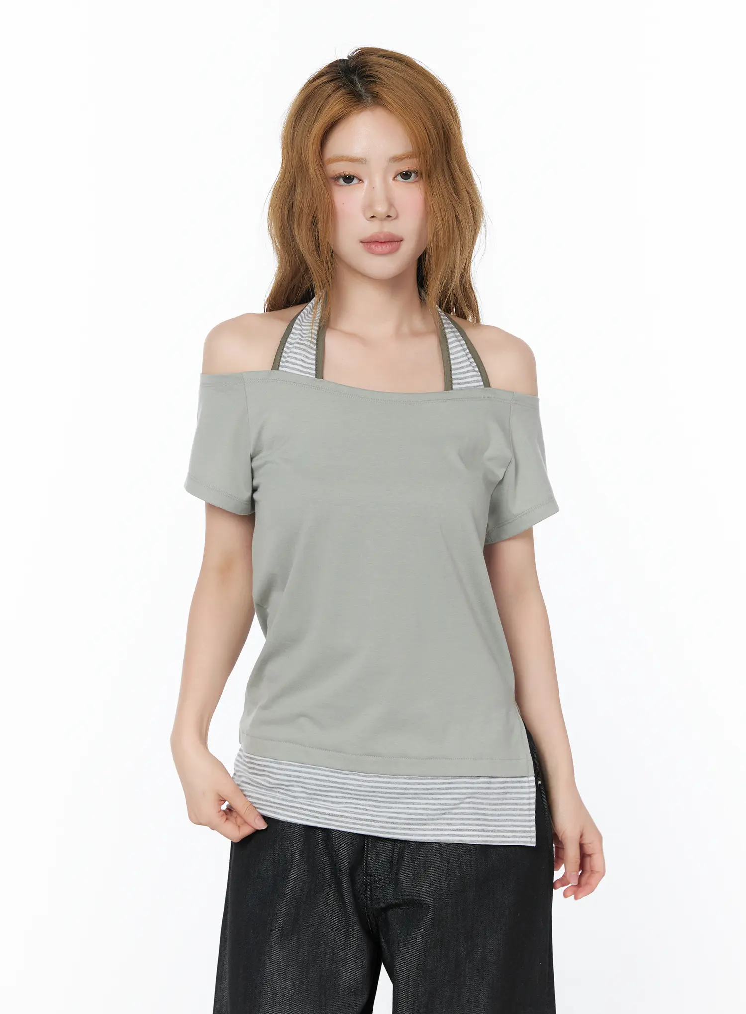 Striped Halter Off-Shoulder Tee CY508 - Image 10
