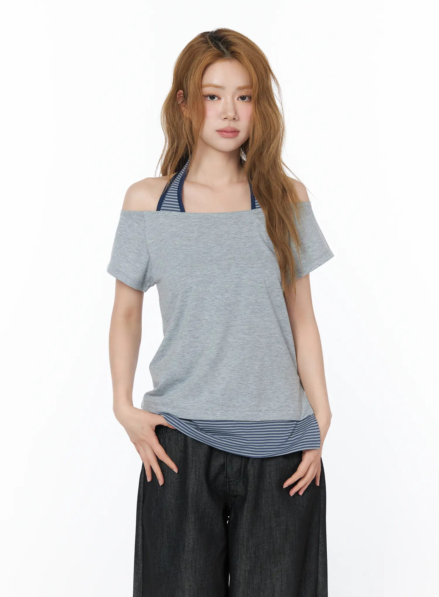 Striped Halter Off-Shoulder Tee CY508 - Image 11