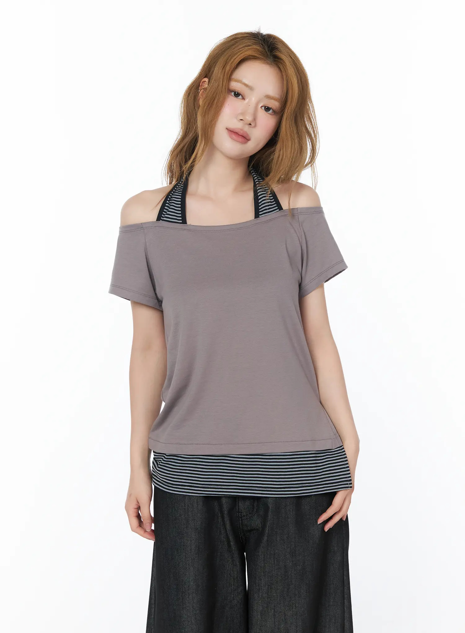 Striped Halter Off-Shoulder Tee CY508 - Image 12