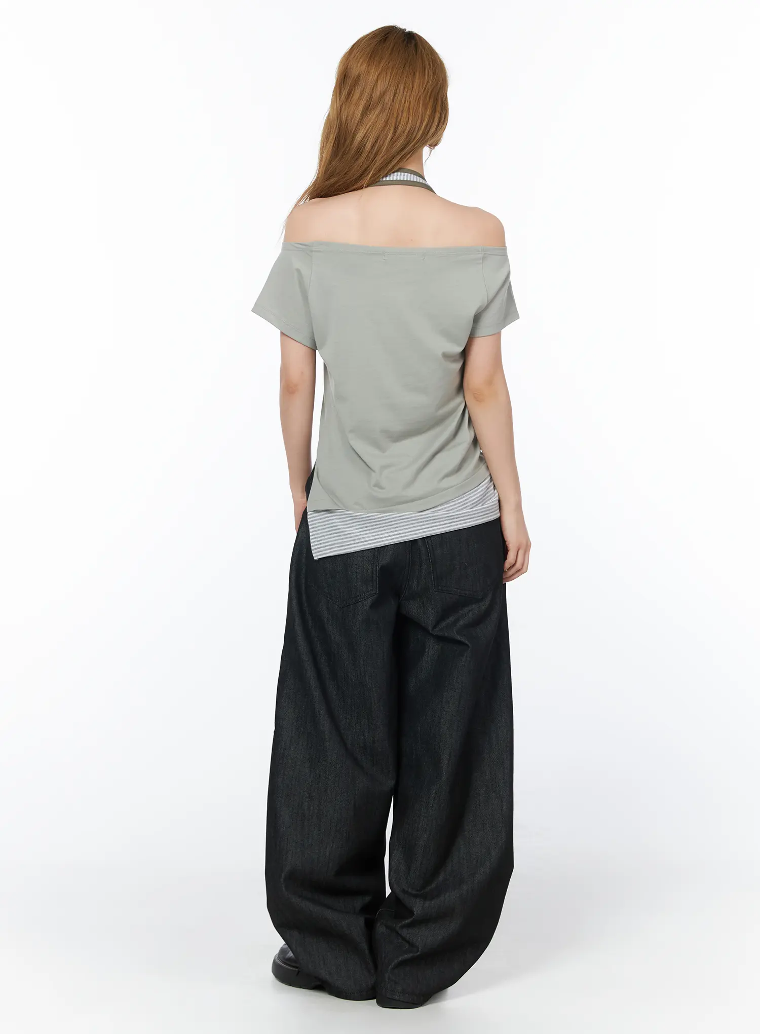 Striped Halter Off-Shoulder Tee CY508 - Image 5