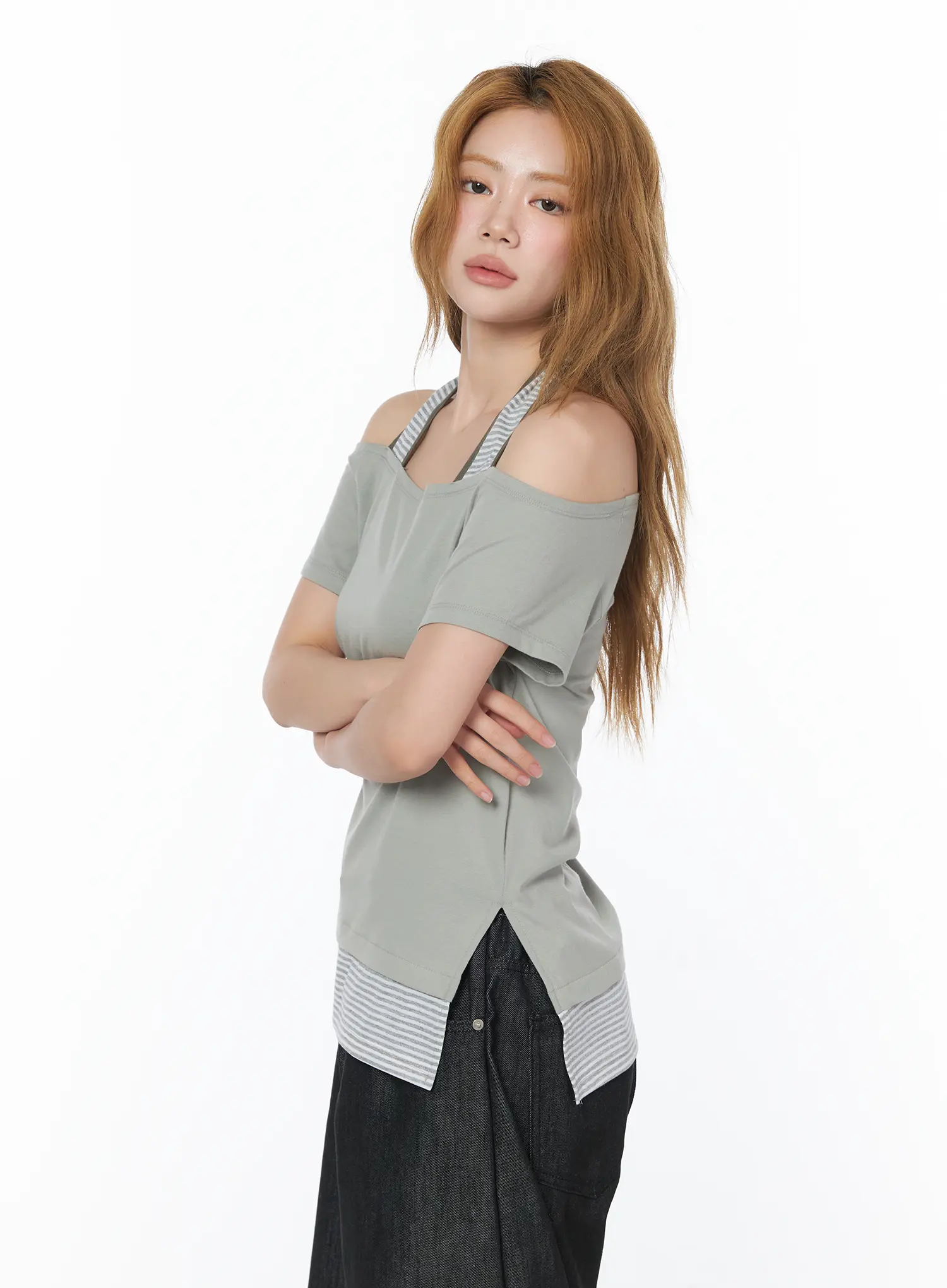 Striped Halter Off-Shoulder Tee CY508 - Image 6