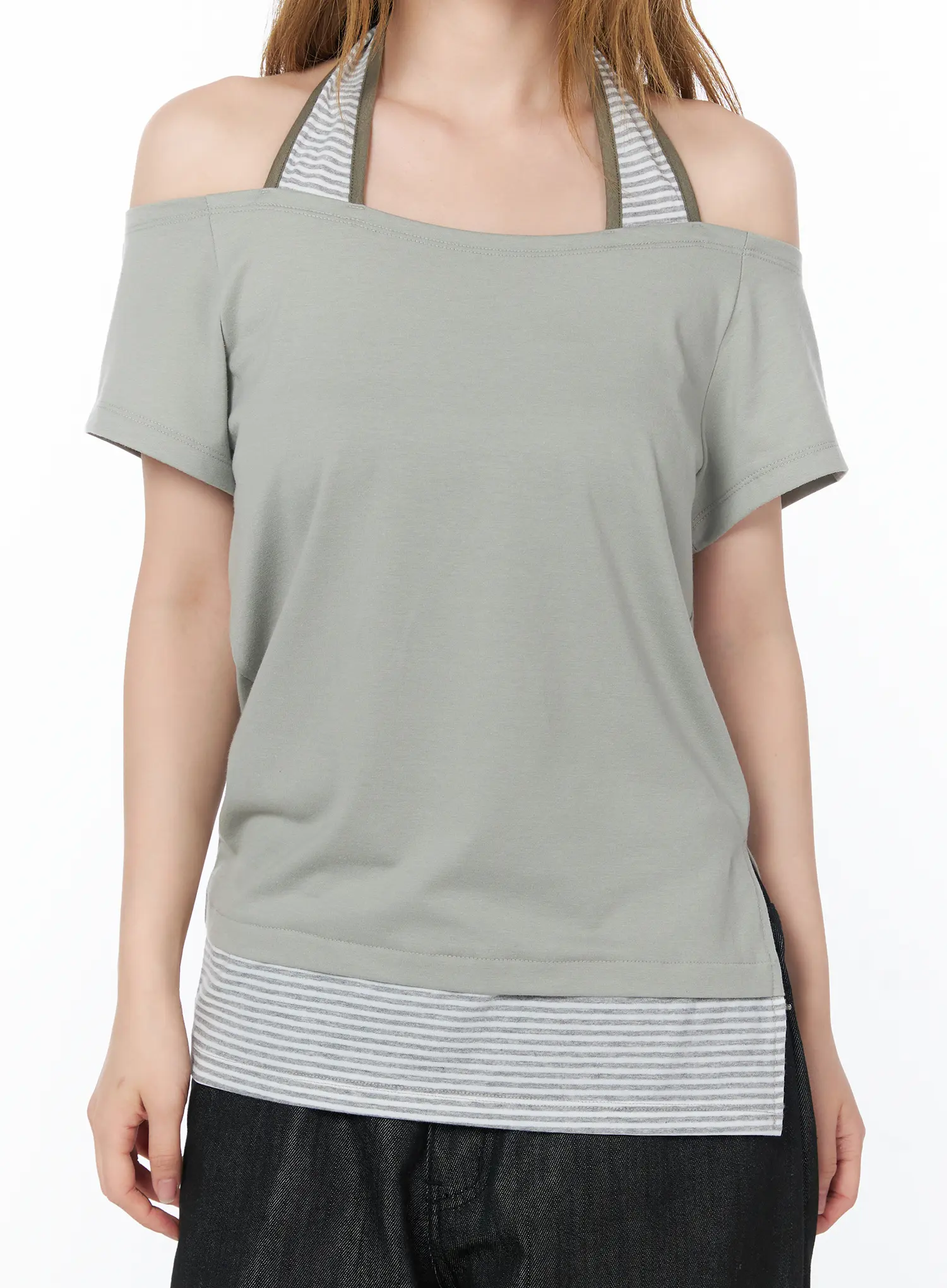 Striped Halter Off-Shoulder Tee CY508 - Image 8