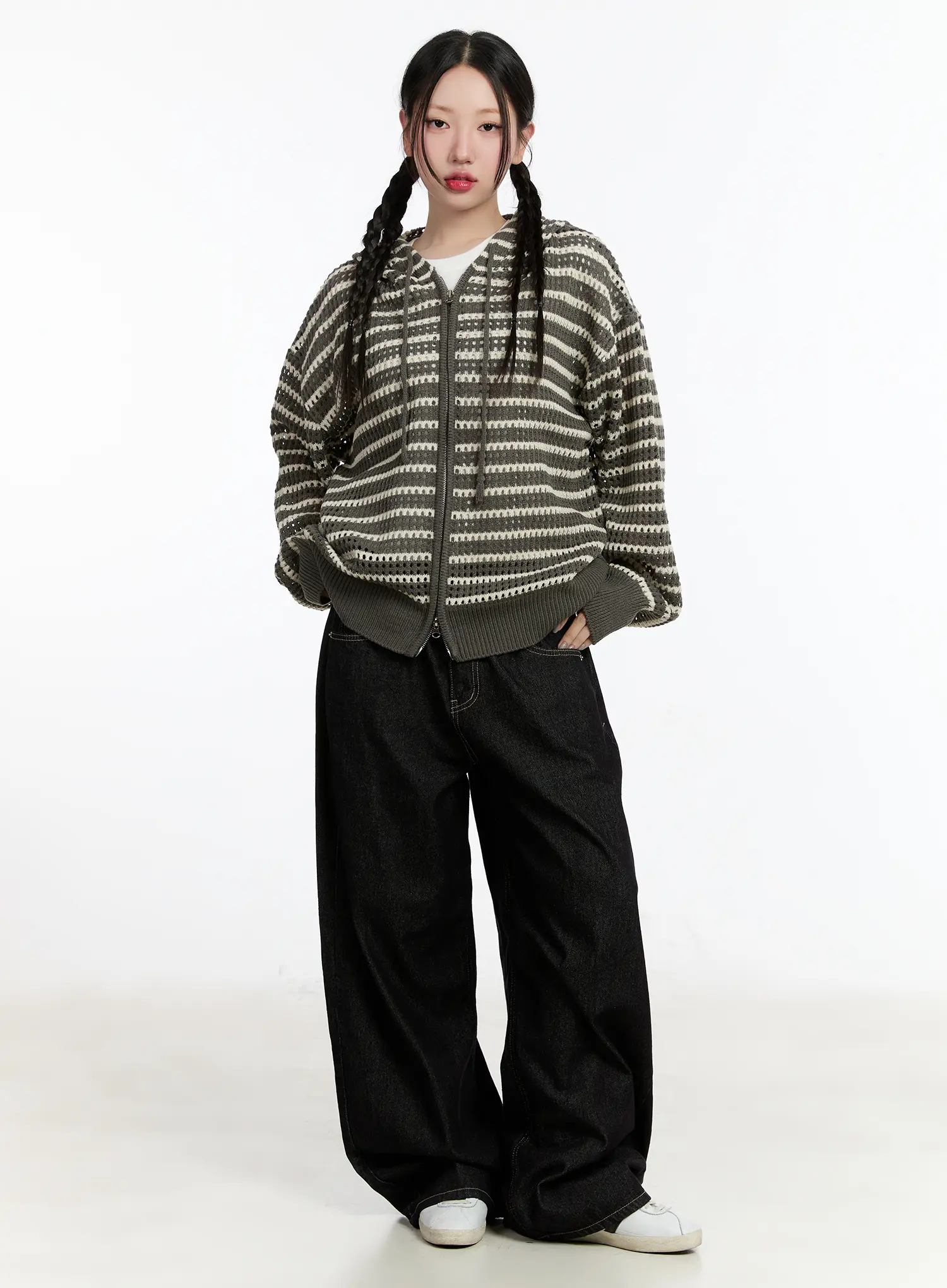 Striped Knit Hooded Cardigan CM511 - Image 2