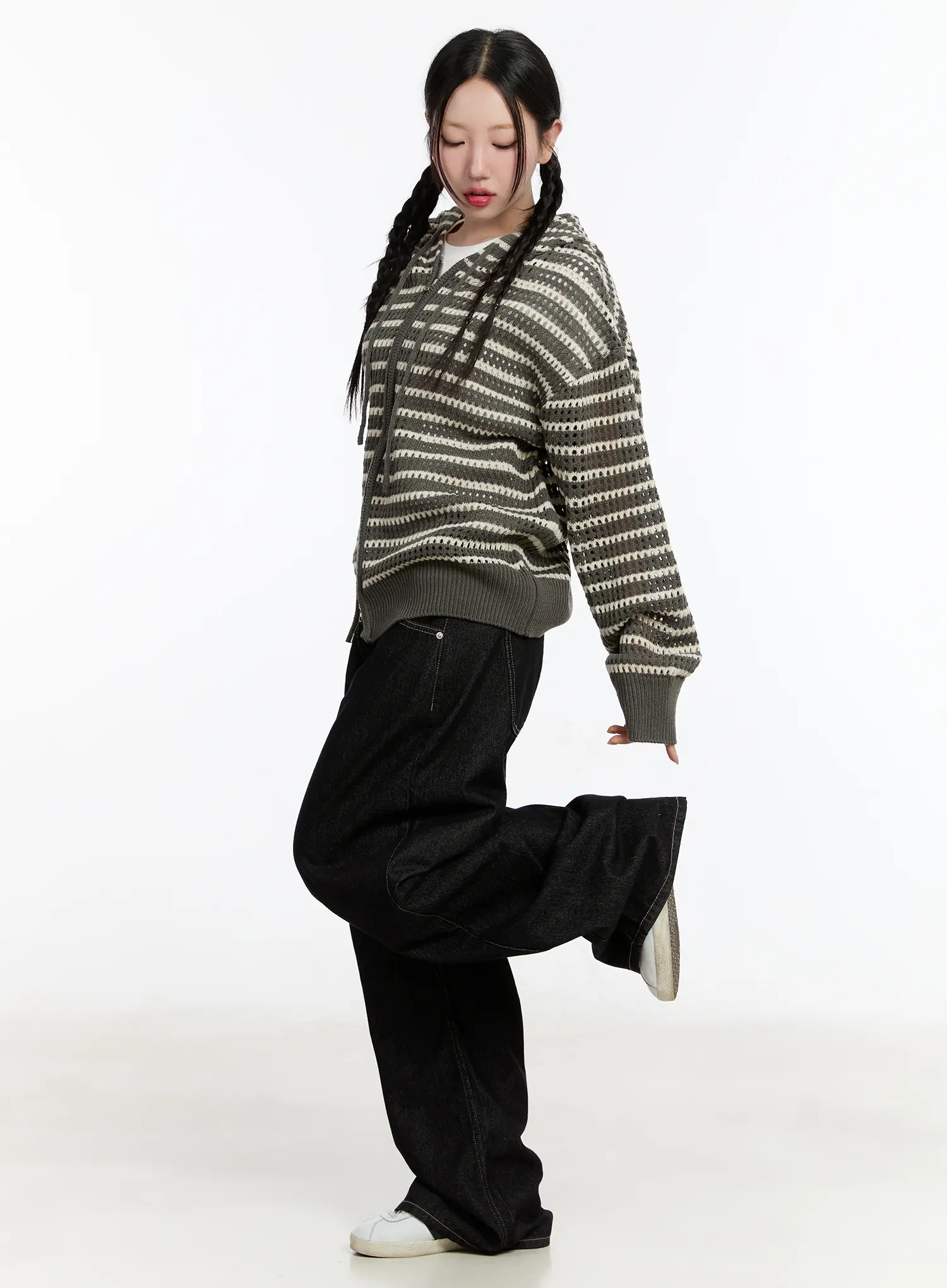 Striped Knit Hooded Cardigan CM511 - Image 3