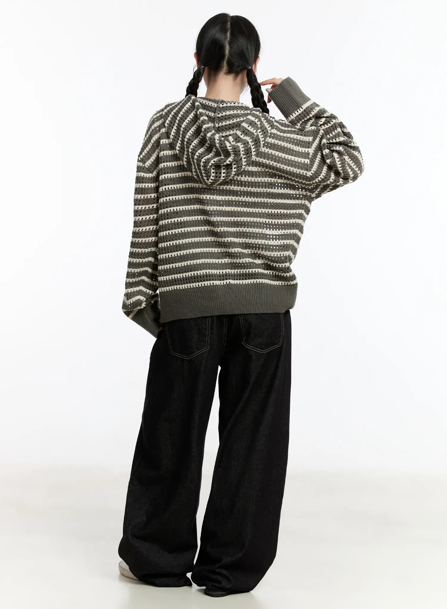 Striped Knit Hooded Cardigan CM511 - Image 4