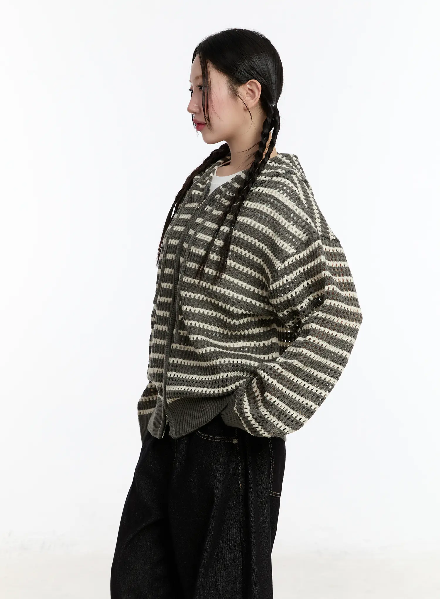 Striped Knit Hooded Cardigan CM511 - Image 5