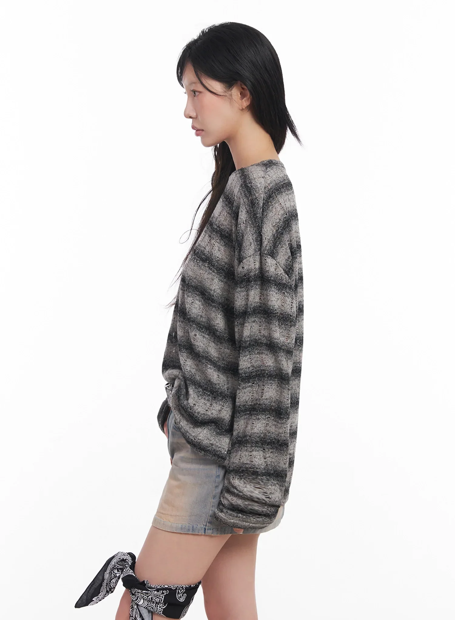 Striped Knit Long-Sleeve Pullover IC503 - Image 10