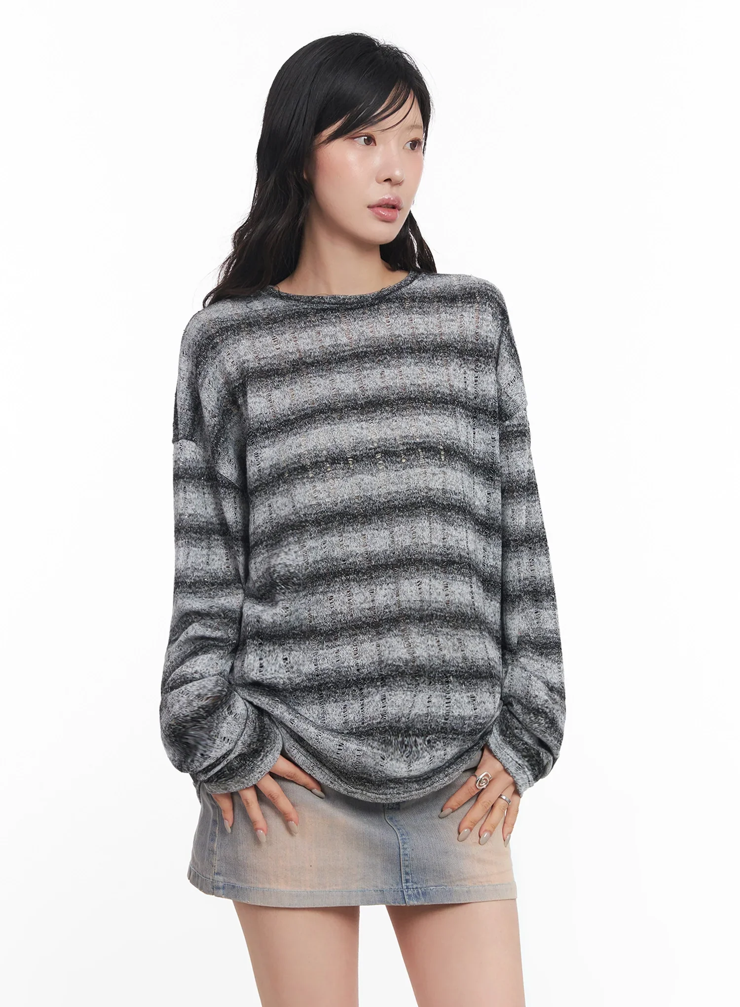 Striped Knit Long-Sleeve Pullover IC503 - Image 16