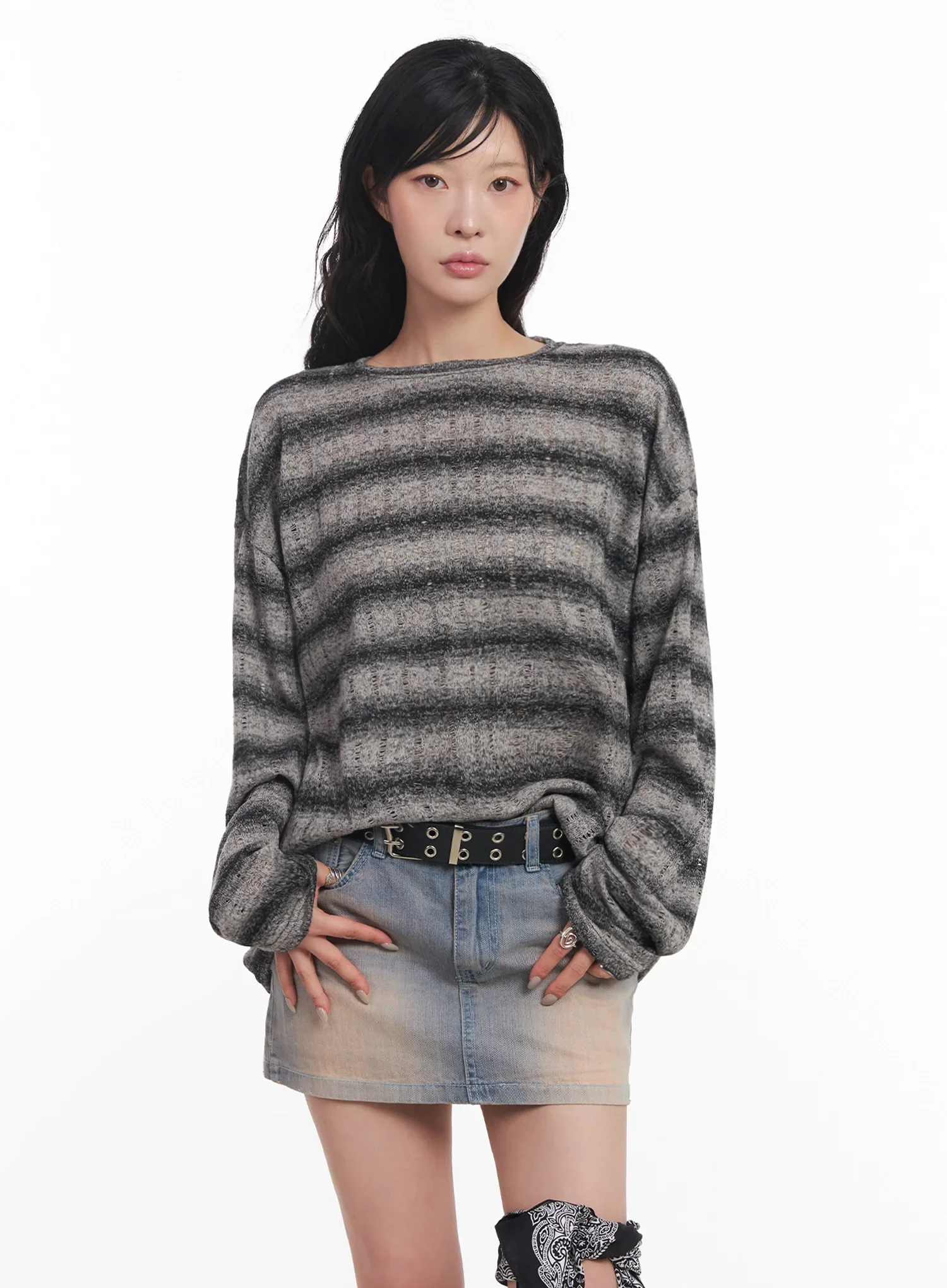 Striped Knit Long-Sleeve Pullover IC503 - Image 8