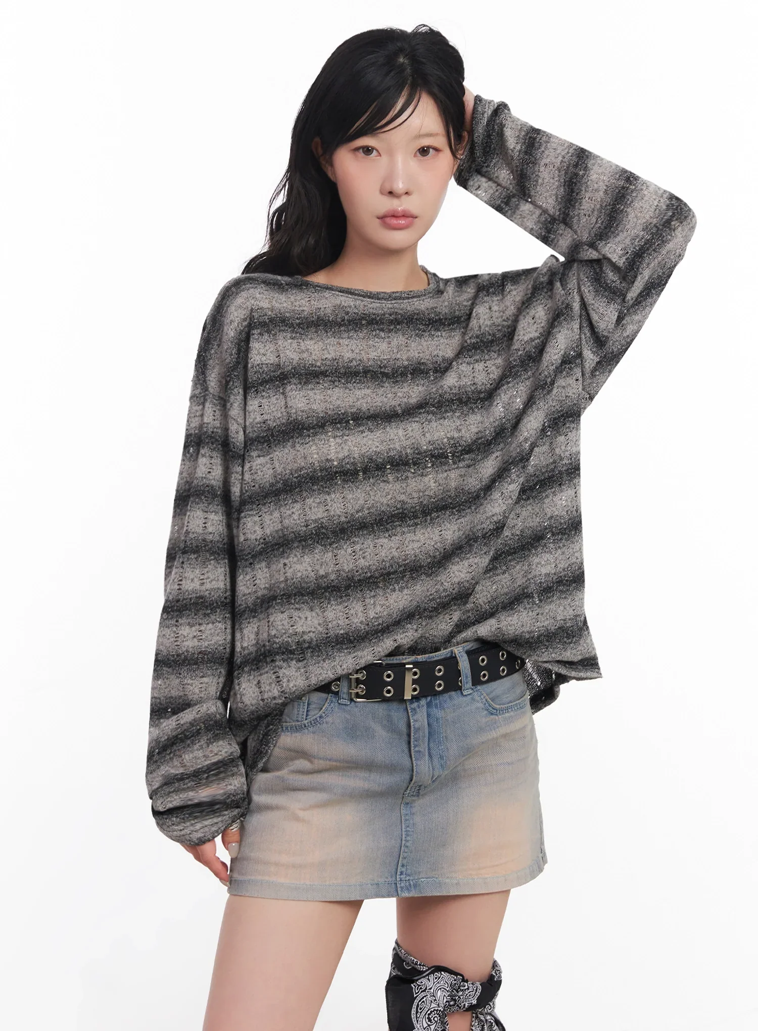 Striped Knit Long-Sleeve Pullover IC503 - Image 9