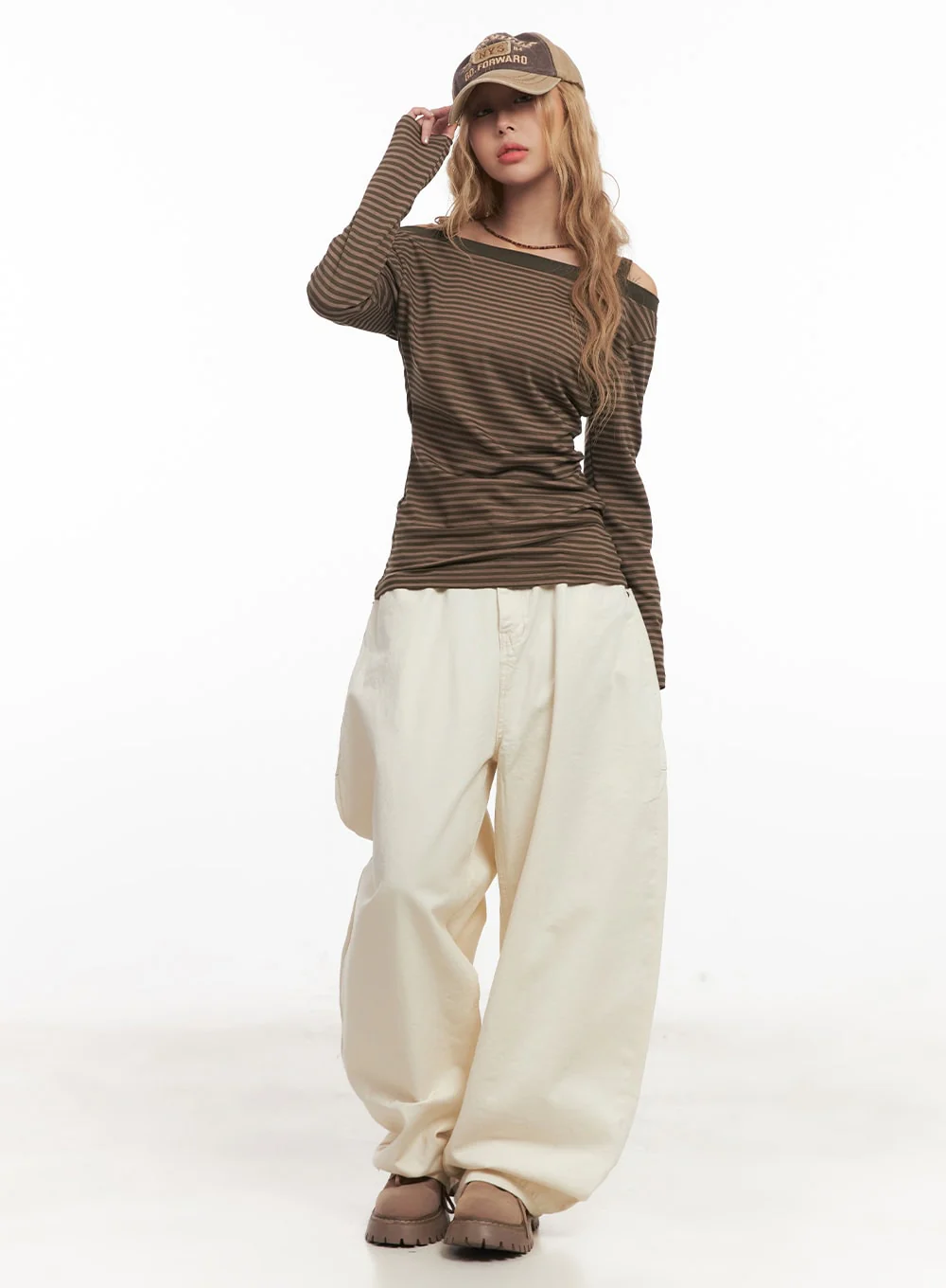 Striped Long-Sleeve Off-Shoulder Top CM506 - Image 2