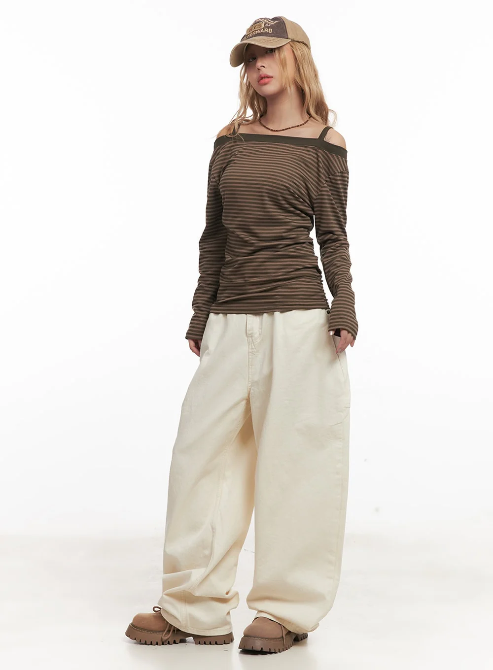 Striped Long-Sleeve Off-Shoulder Top CM506 - Image 5