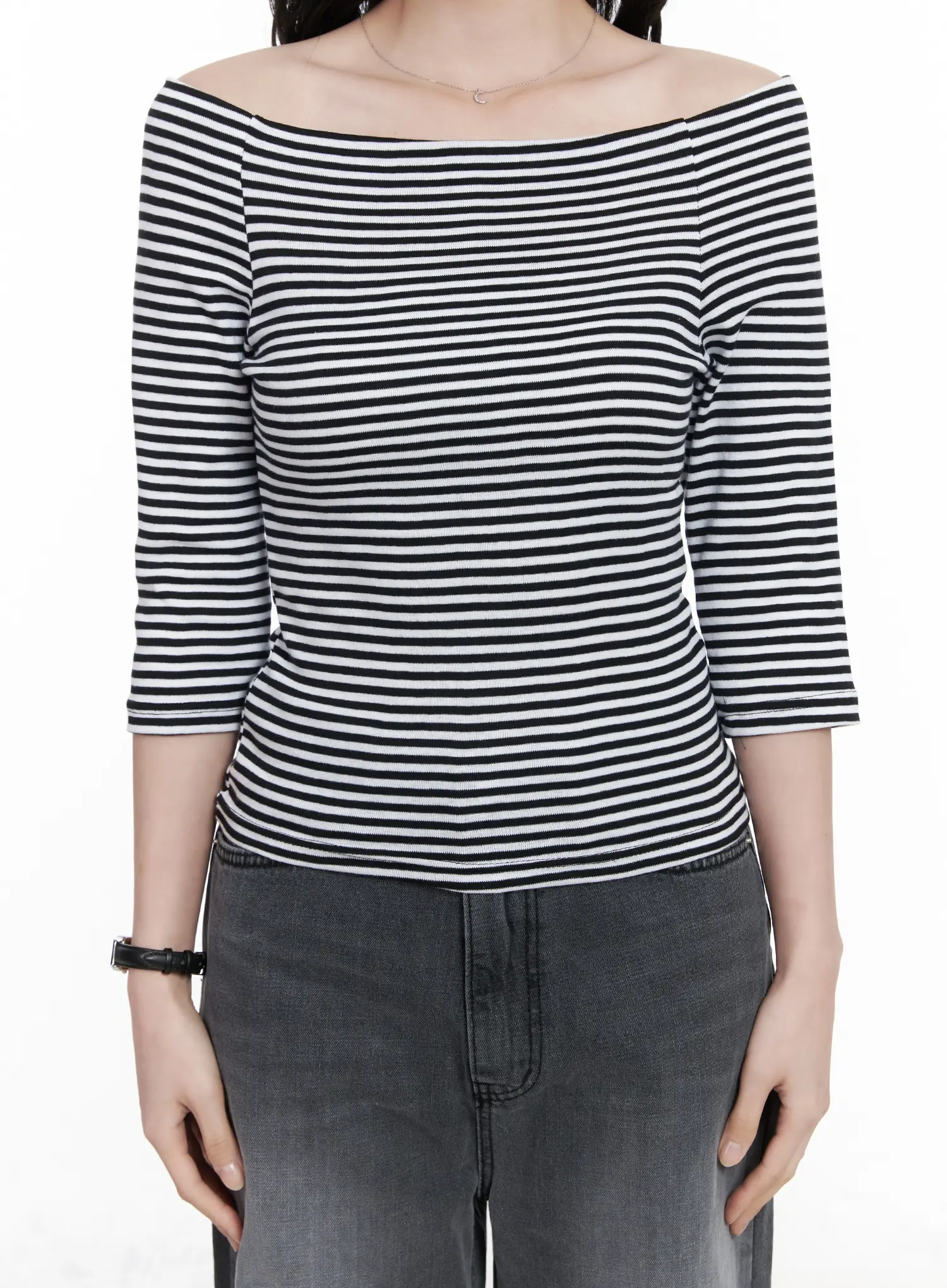 Striped Off-Shoulder 3/4 Sleeve Top CA510 - Image 4