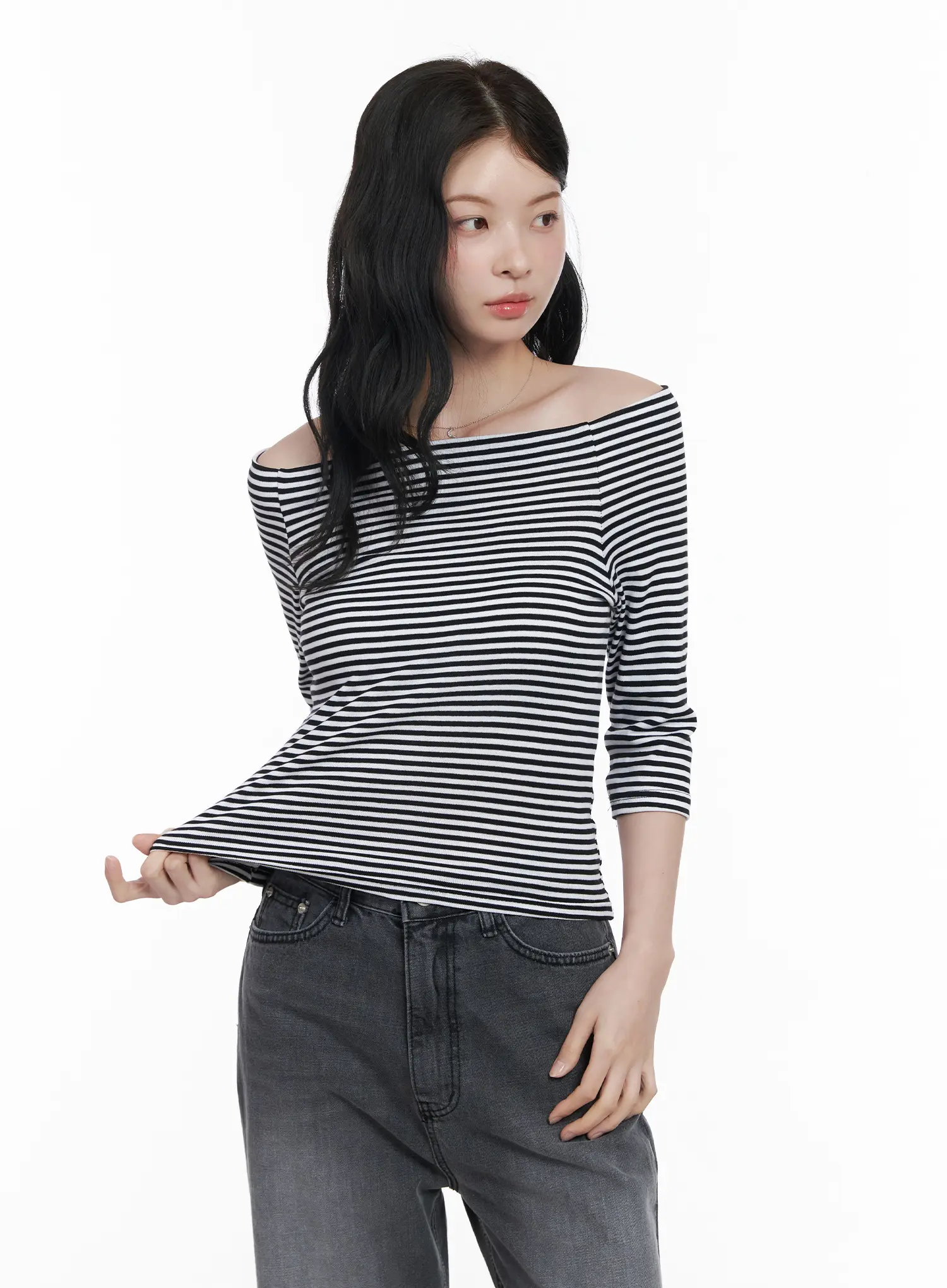 Striped Off-Shoulder 3/4 Sleeve Top CA510 - Image 5