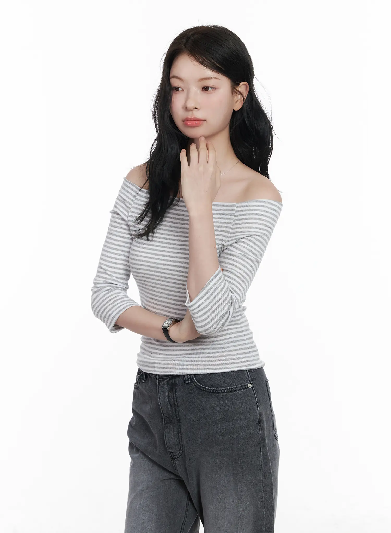 Striped Off-Shoulder 3/4 Sleeve Top CA510 - Image 6