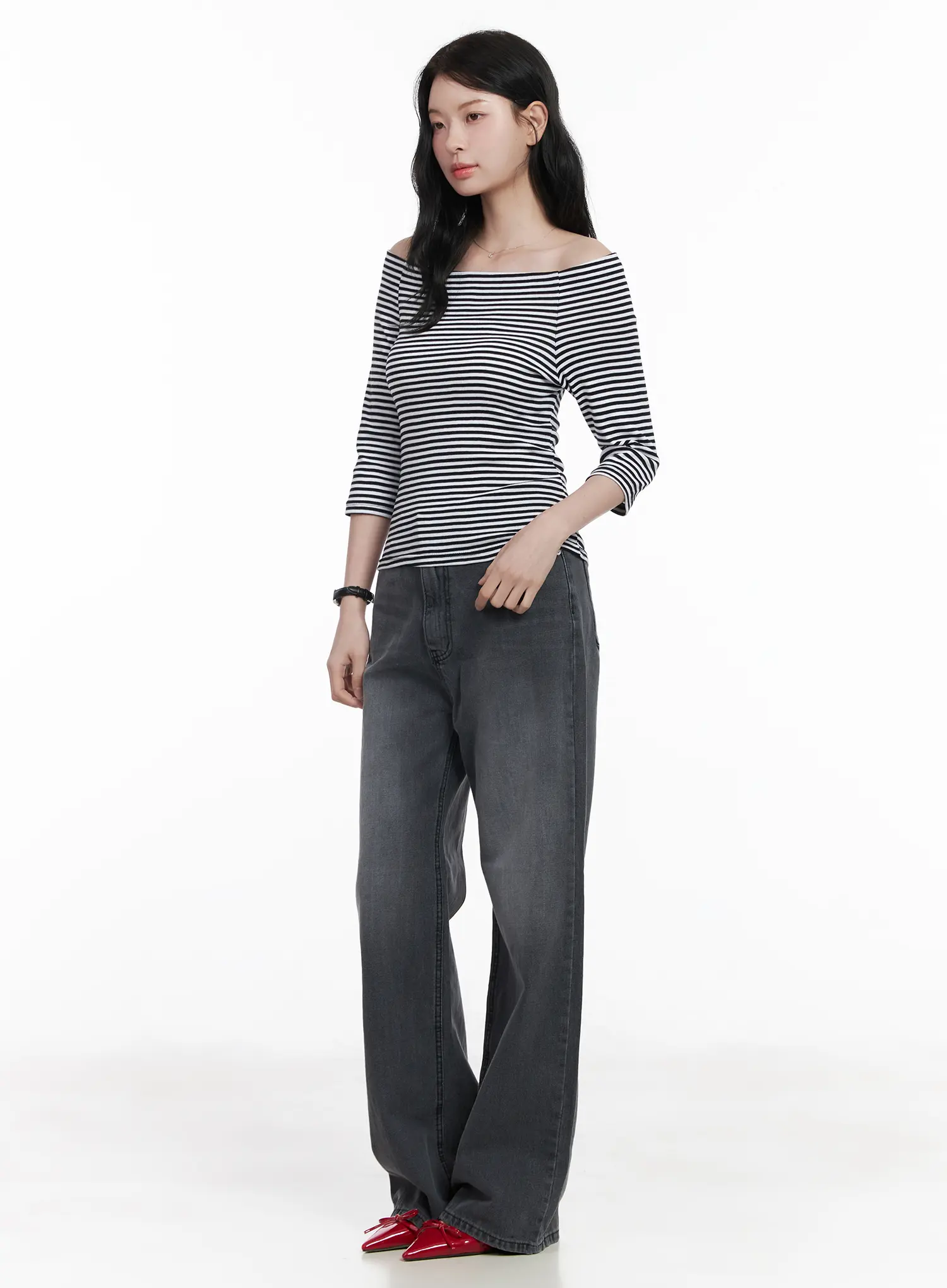 Striped Off-Shoulder 3/4 Sleeve Top CA510 - Image 7