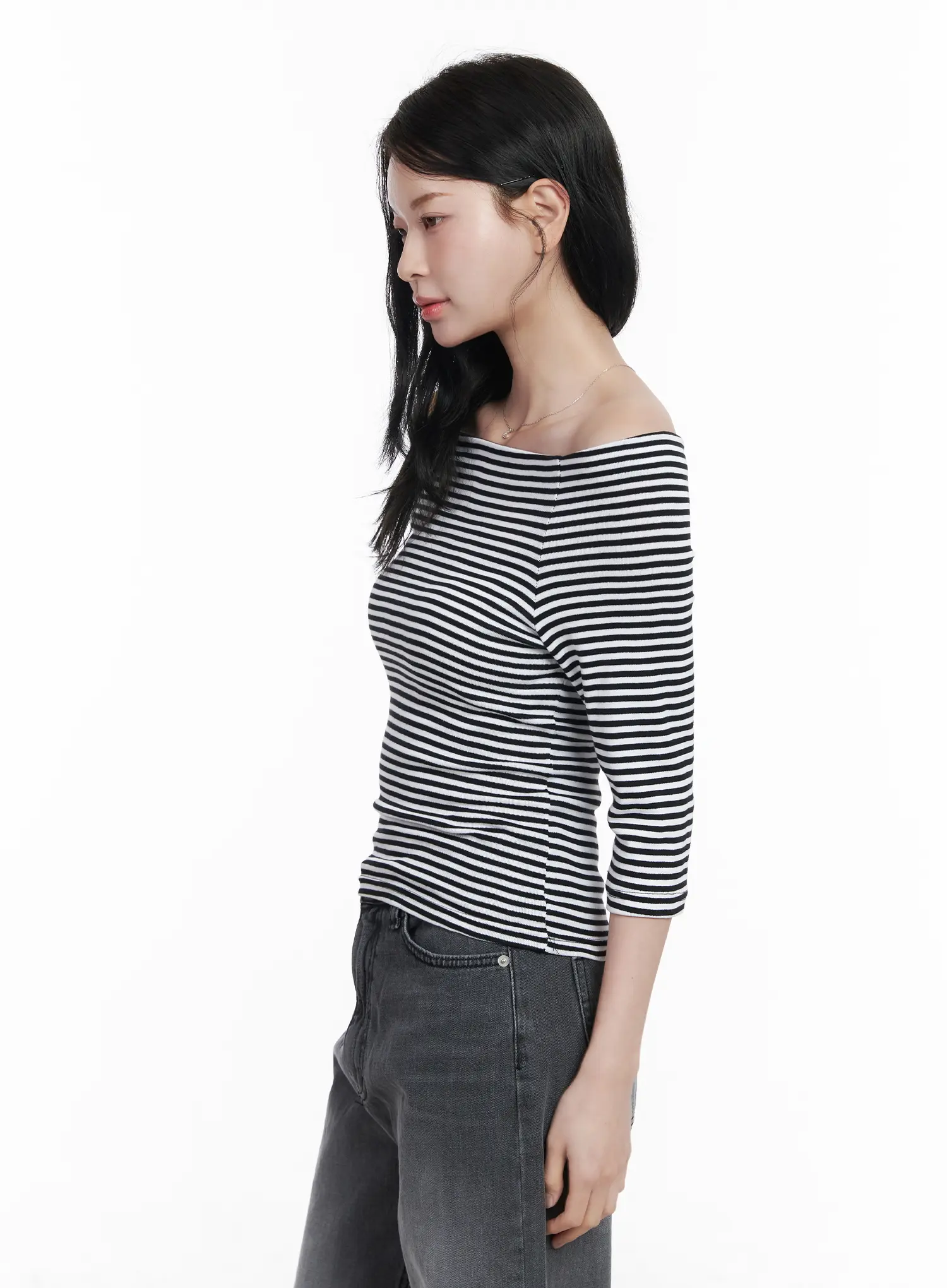Striped Off-Shoulder 3/4 Sleeve Top CA510 - Image 8