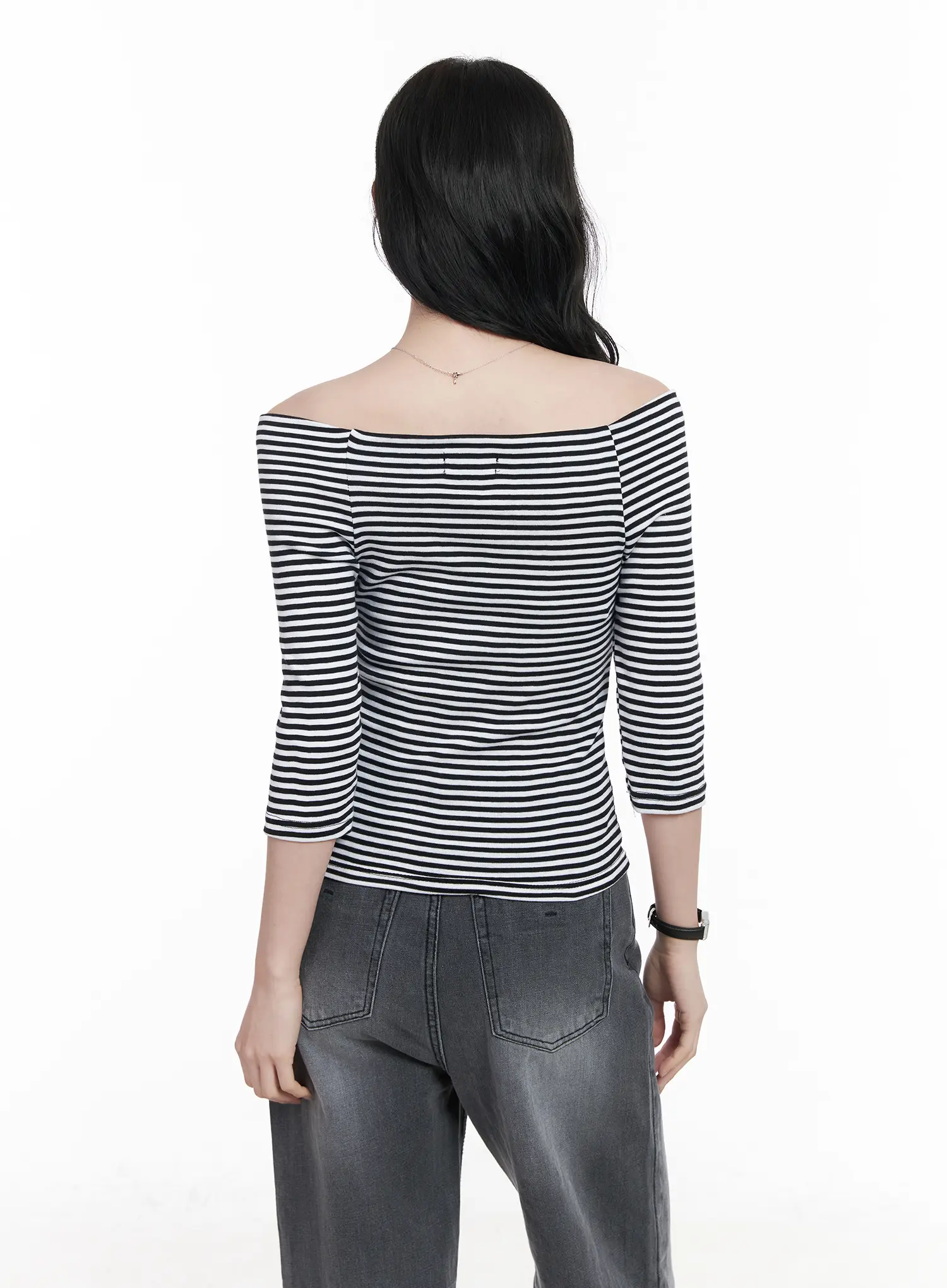 Striped Off-Shoulder 3/4 Sleeve Top CA510 - Image 9