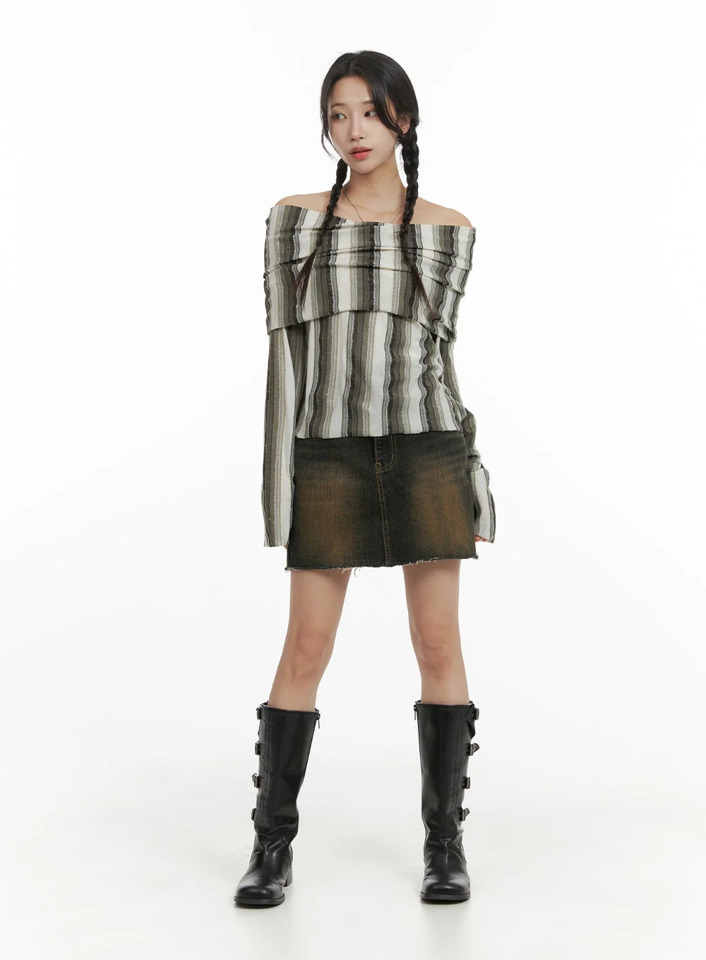 Striped Off Shoulder Long Sleeve CM427 - Image 3