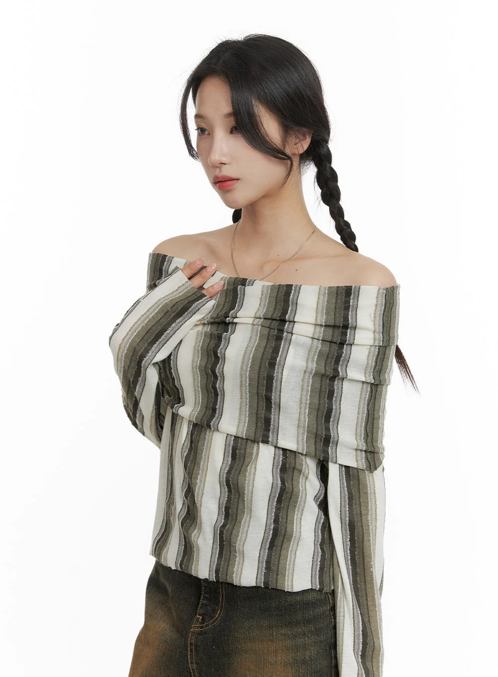 Striped Off Shoulder Long Sleeve CM427 - Image 4