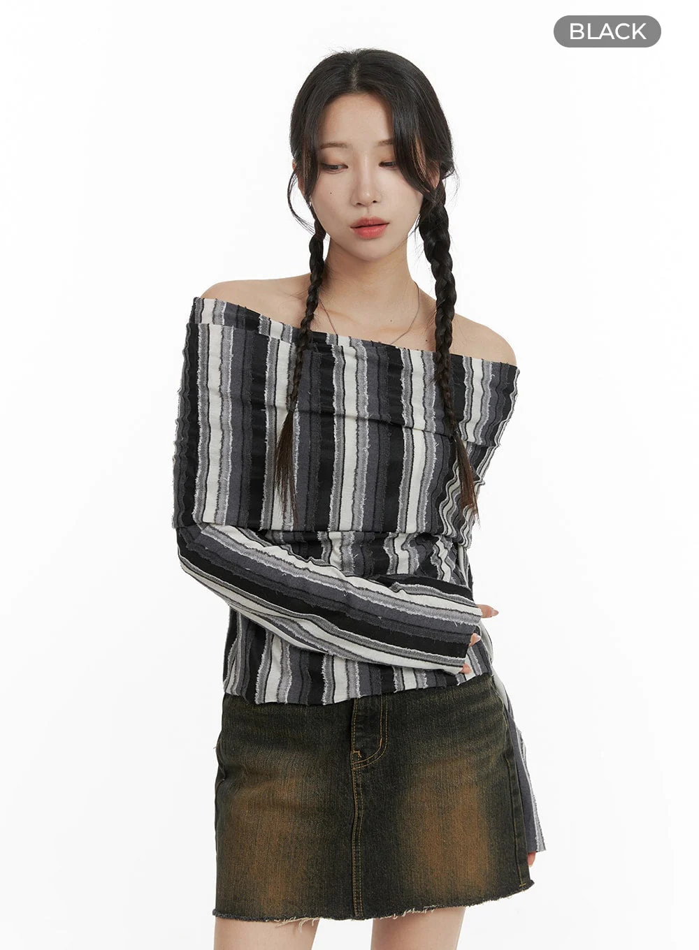 Striped Off Shoulder Long Sleeve CM427 - Image 8