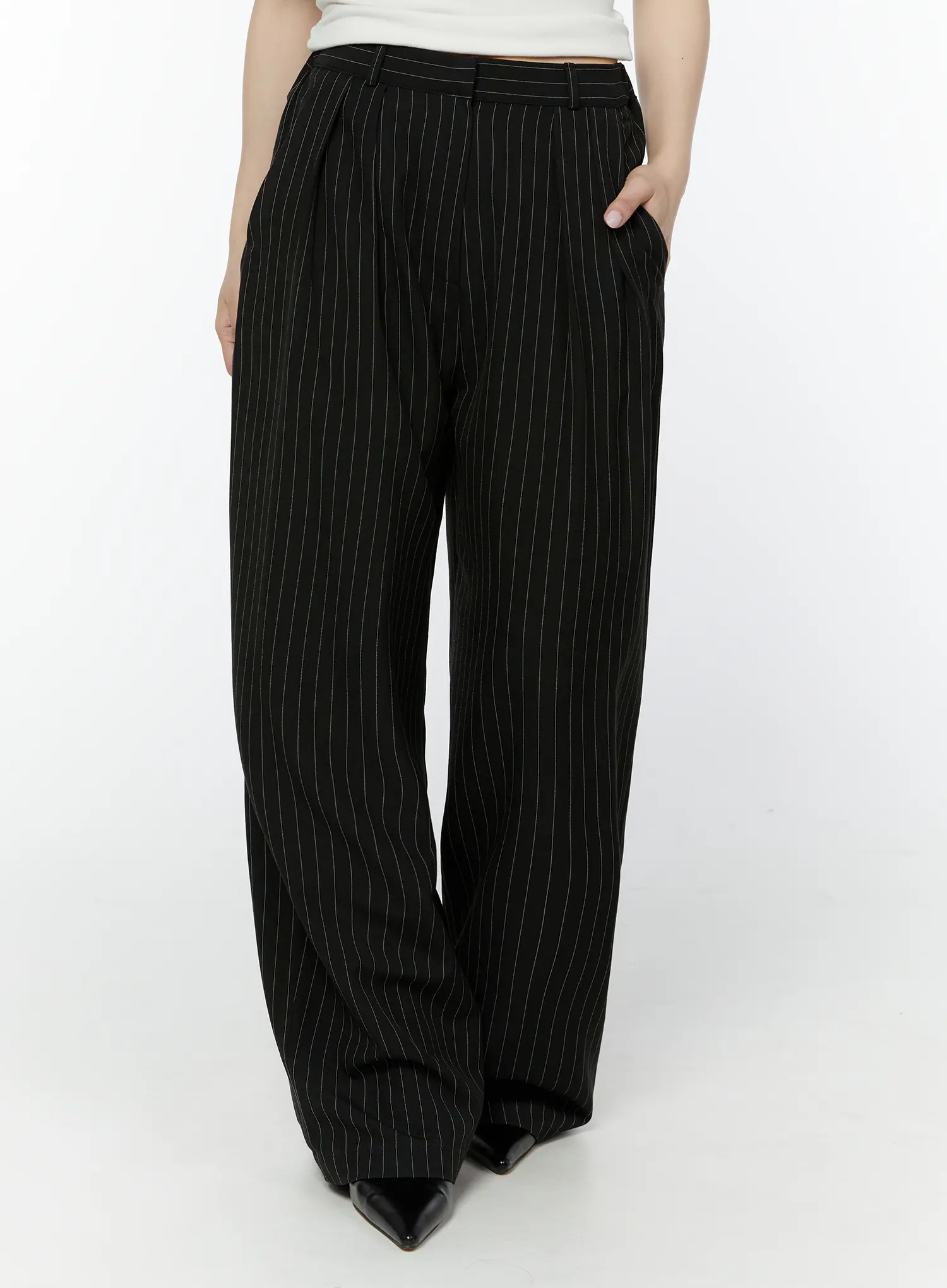 Striped Pintuck Wide Slacks IY511