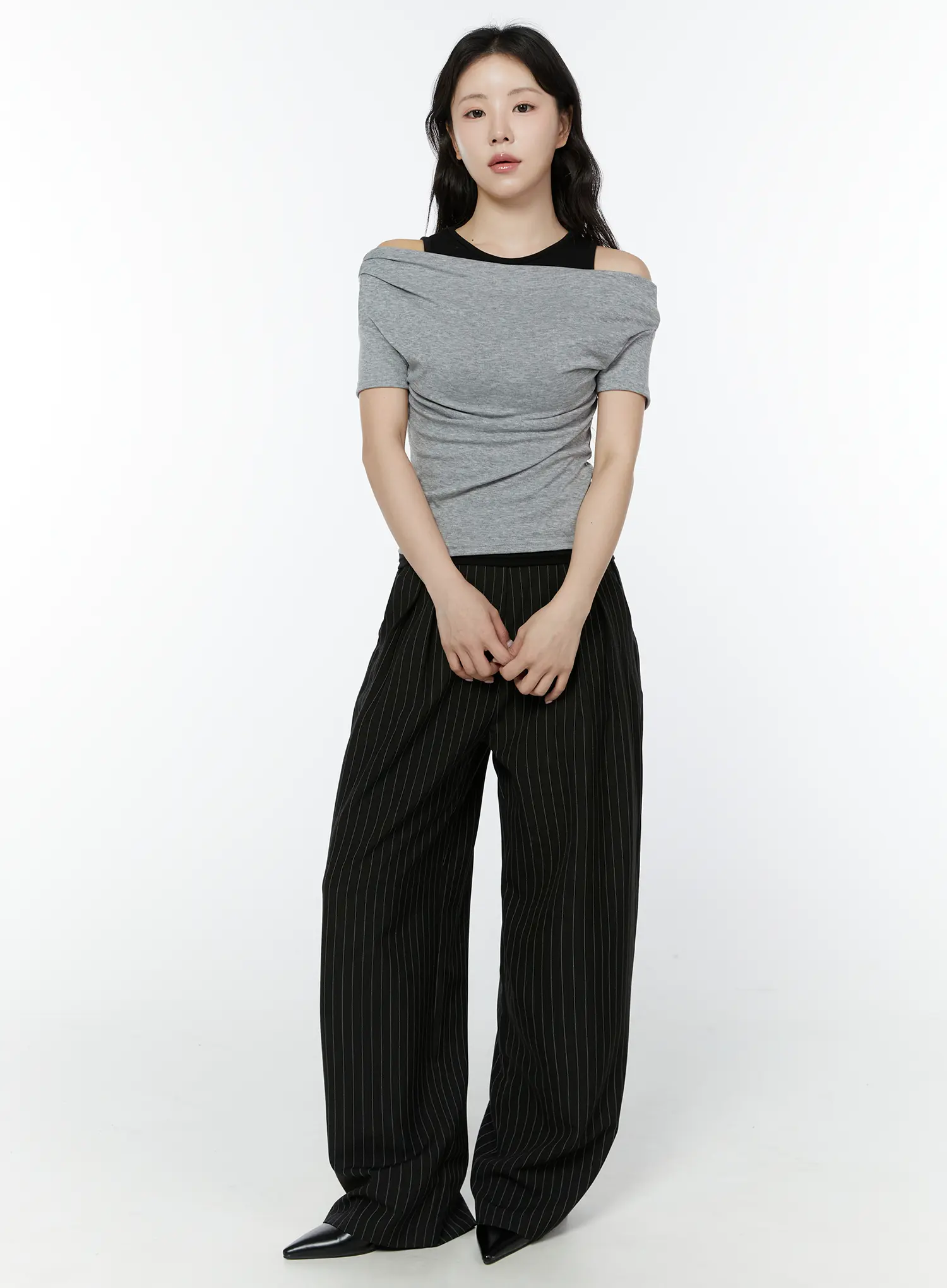 Striped Pintuck Wide Slacks IY511 - Image 4