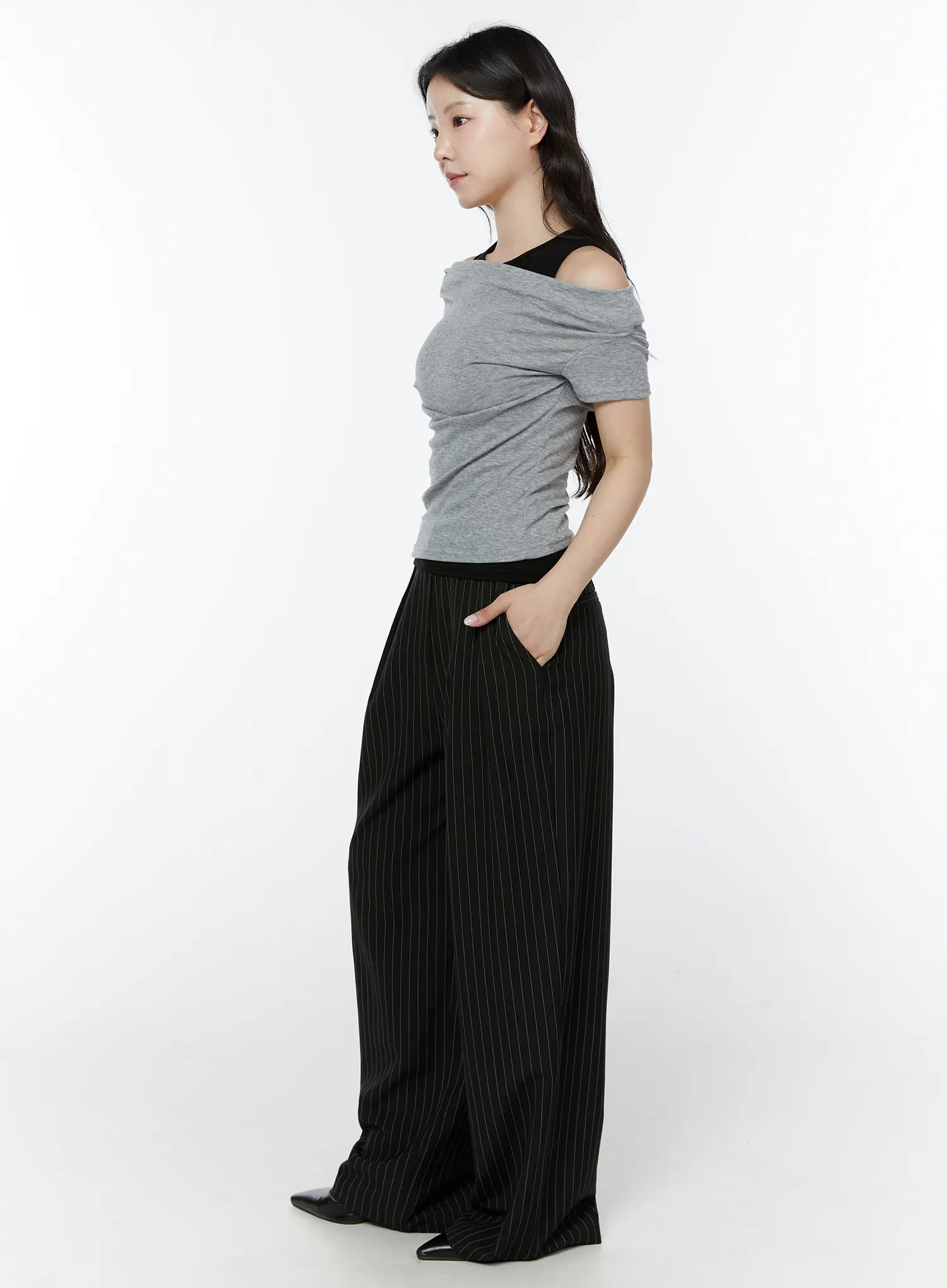 Striped Pintuck Wide Slacks IY511 - Image 6