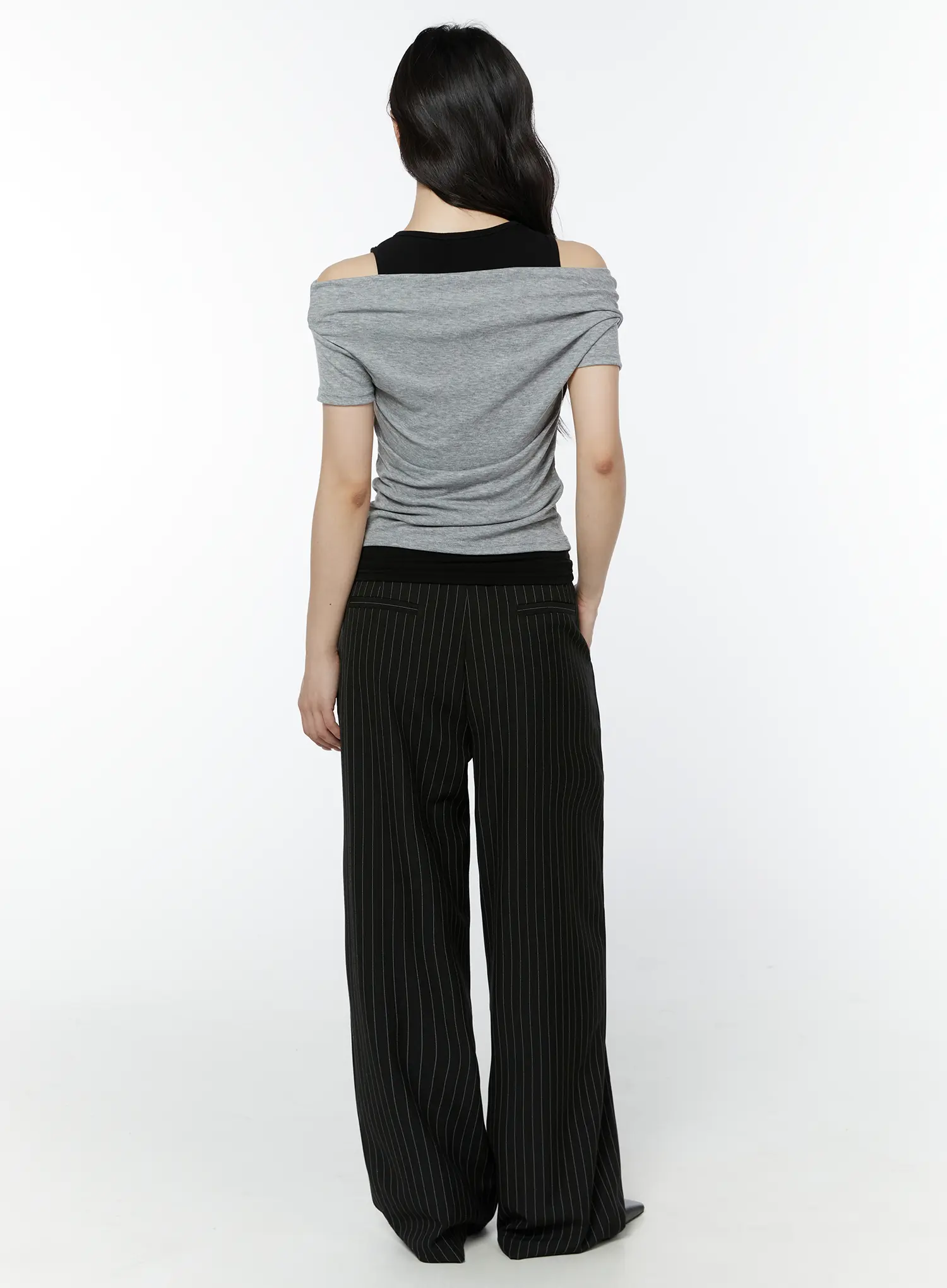 Striped Pintuck Wide Slacks IY511 - Image 8