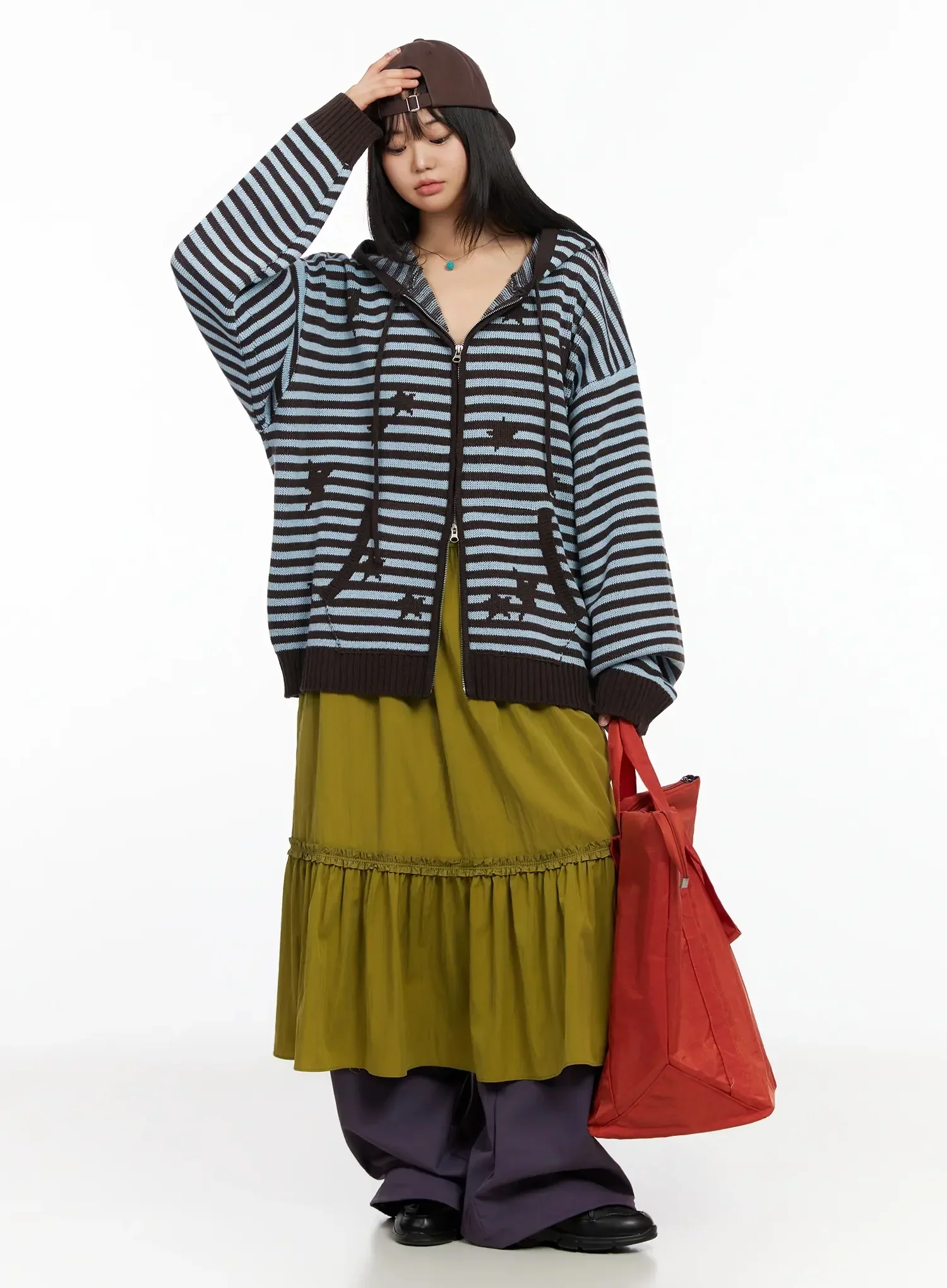 Striped Star Pattern Zip-Up Hoodie IA523