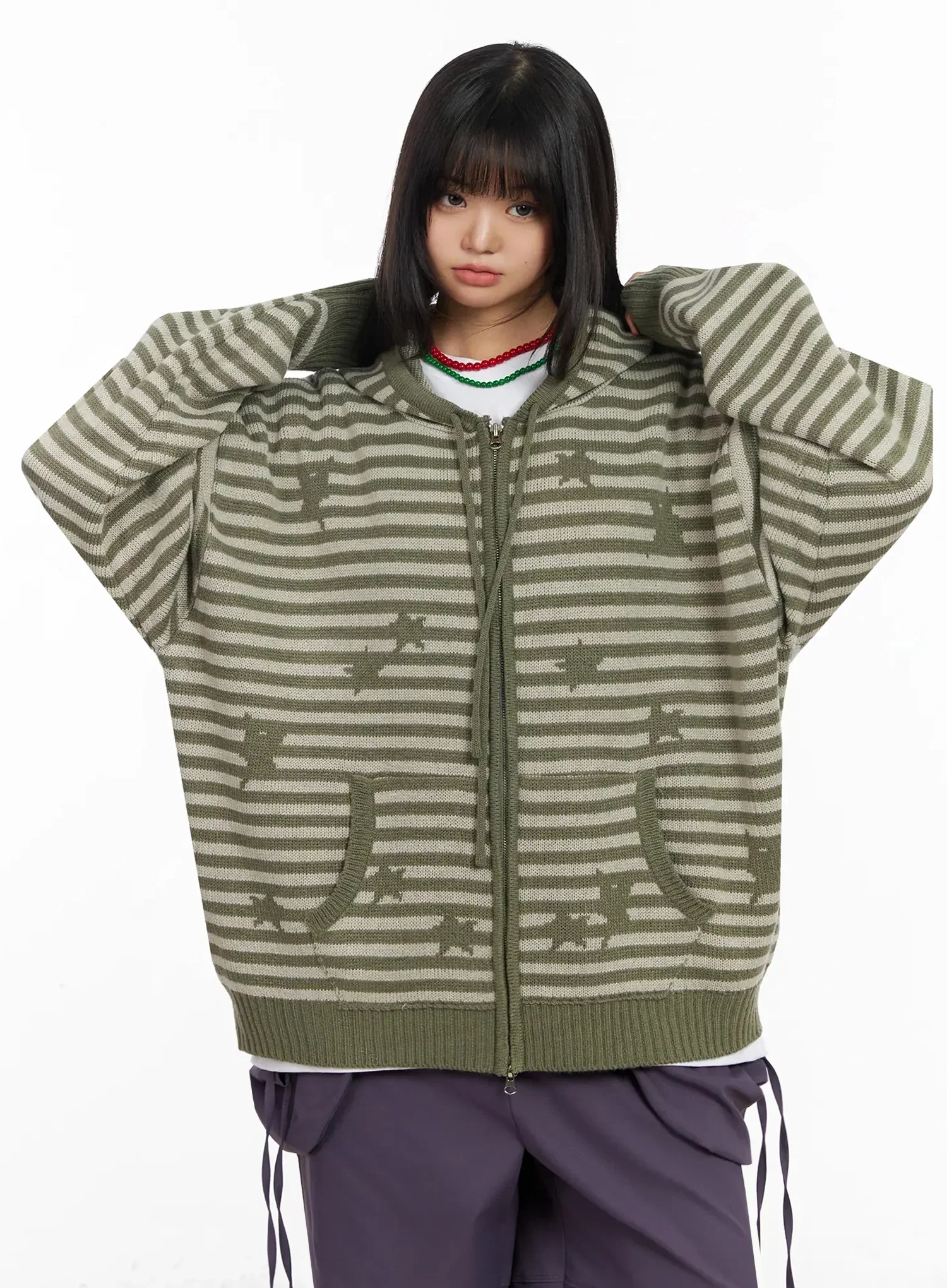 Striped Star Pattern Zip-Up Hoodie IA523 - Image 14