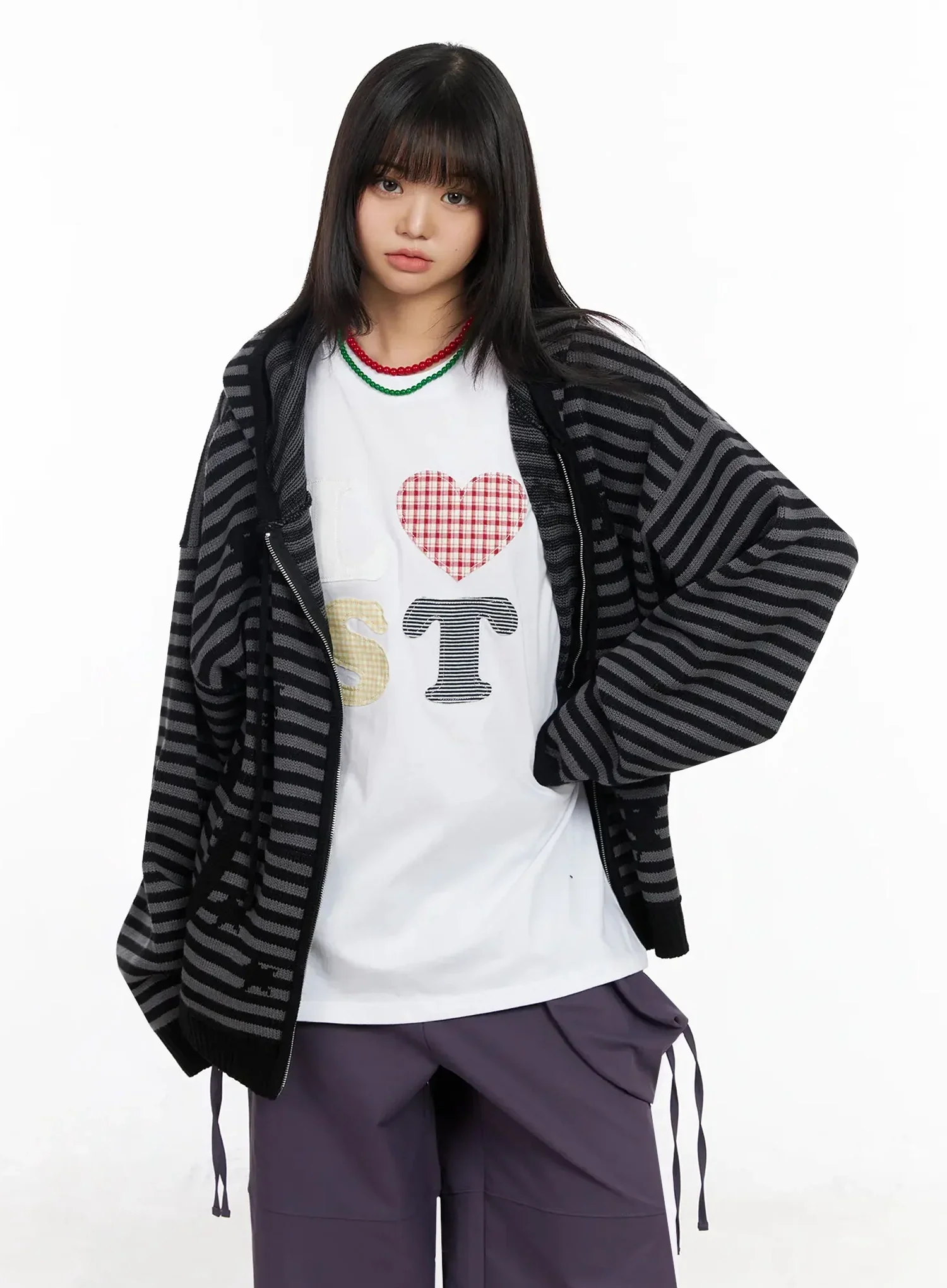 Striped Star Pattern Zip-Up Hoodie IA523 - Image 2