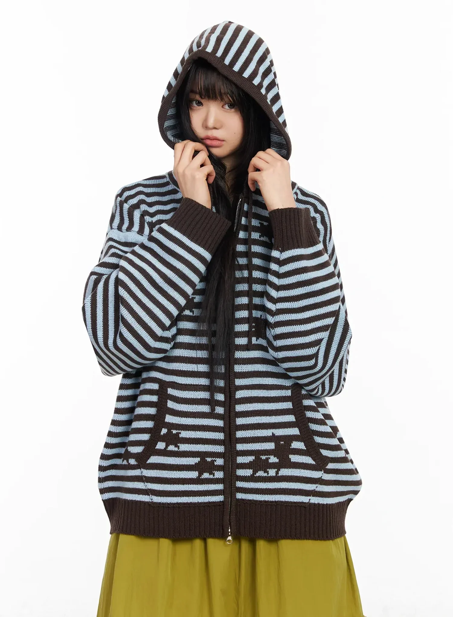 Striped Star Pattern Zip-Up Hoodie IA523 - Image 3
