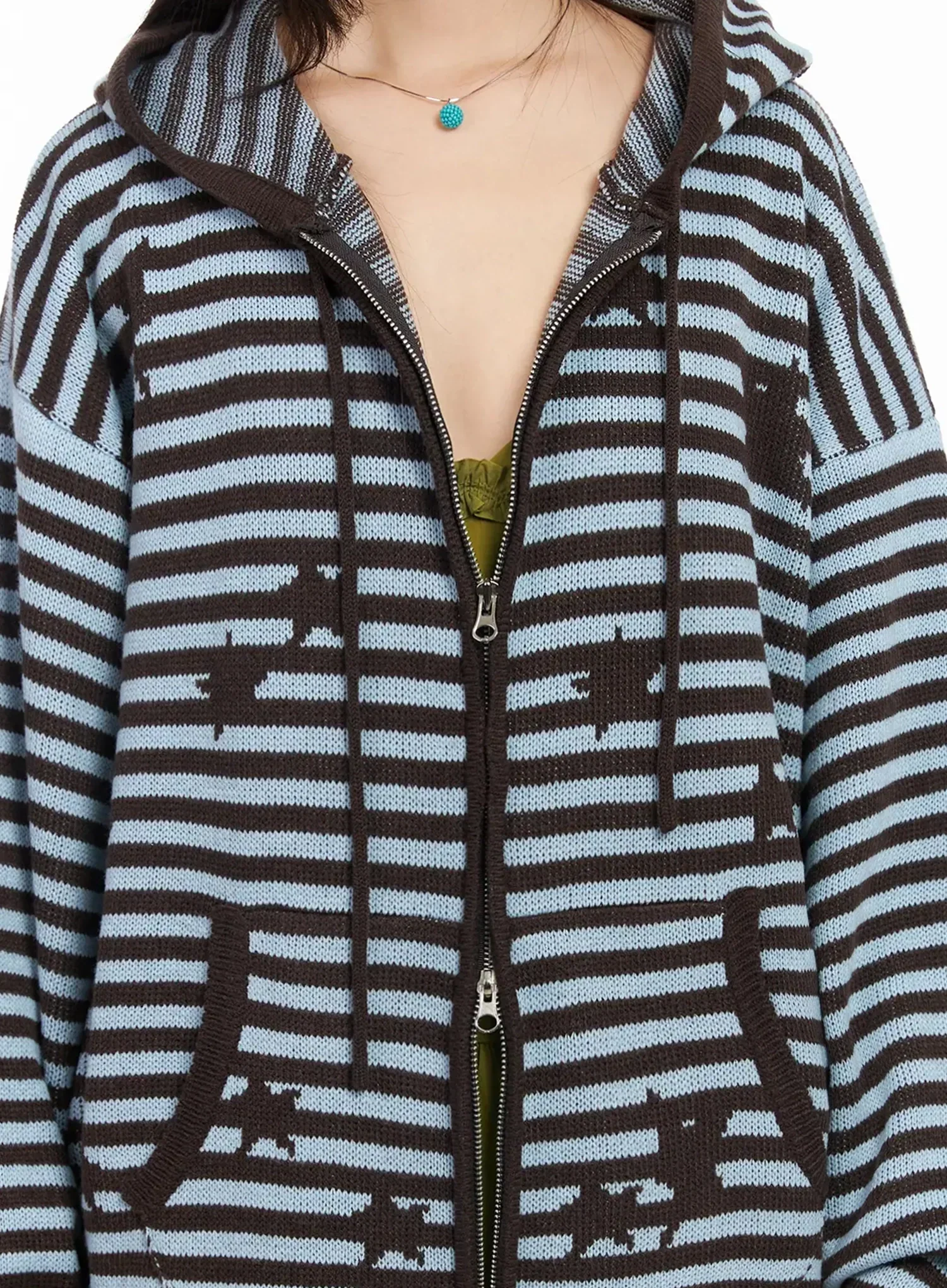 Striped Star Pattern Zip-Up Hoodie IA523 - Image 4