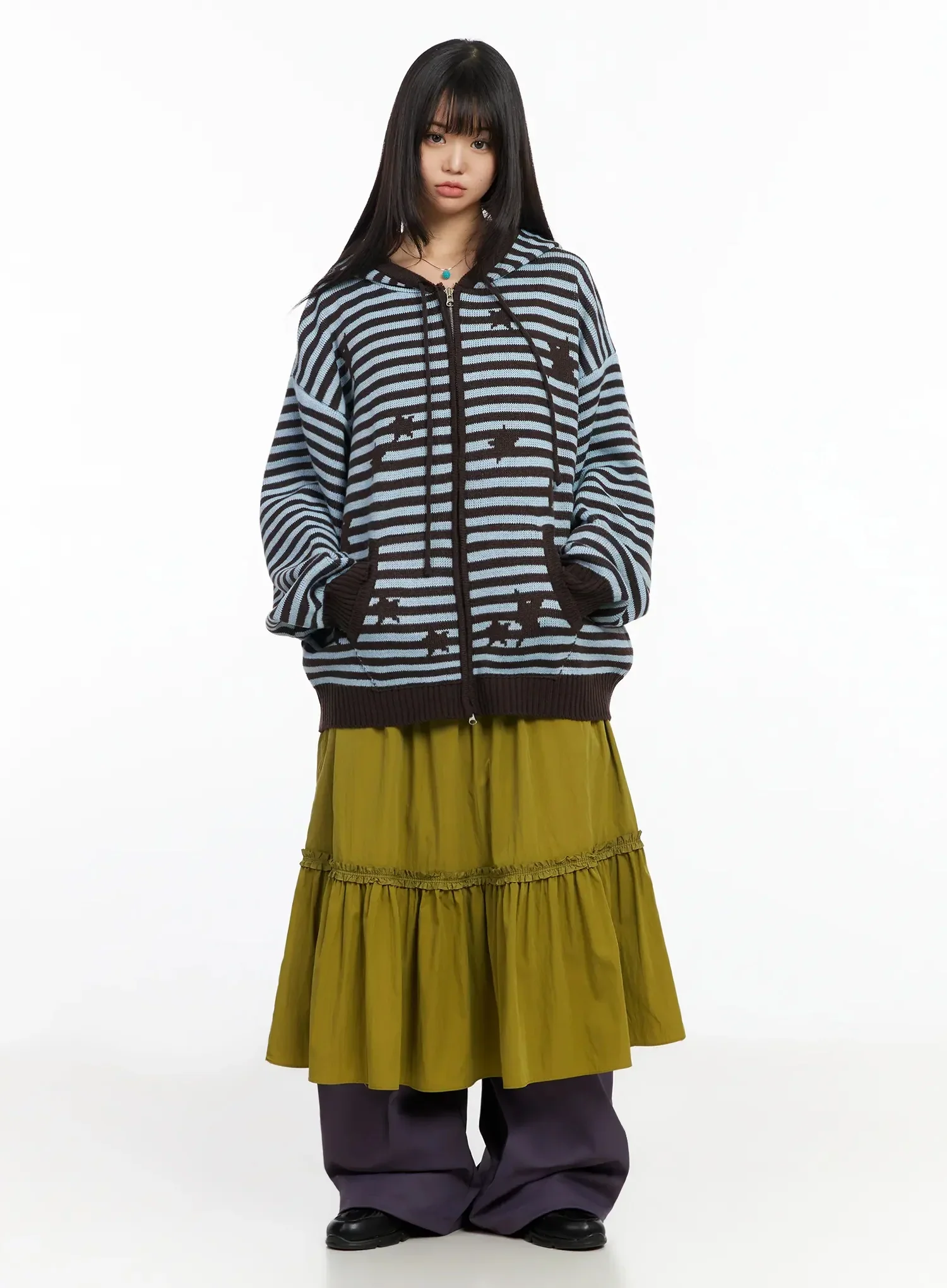 Striped Star Pattern Zip-Up Hoodie IA523 - Image 5