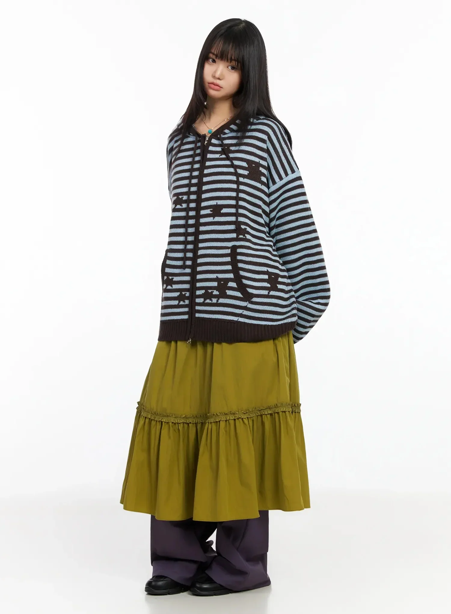 Striped Star Pattern Zip-Up Hoodie IA523 - Image 6