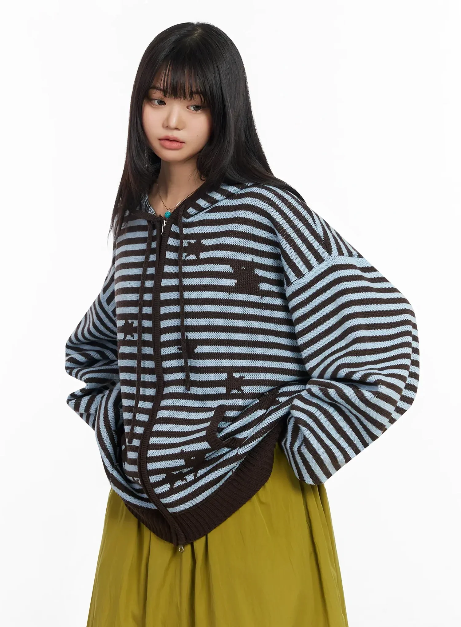 Striped Star Pattern Zip-Up Hoodie IA523 - Image 7