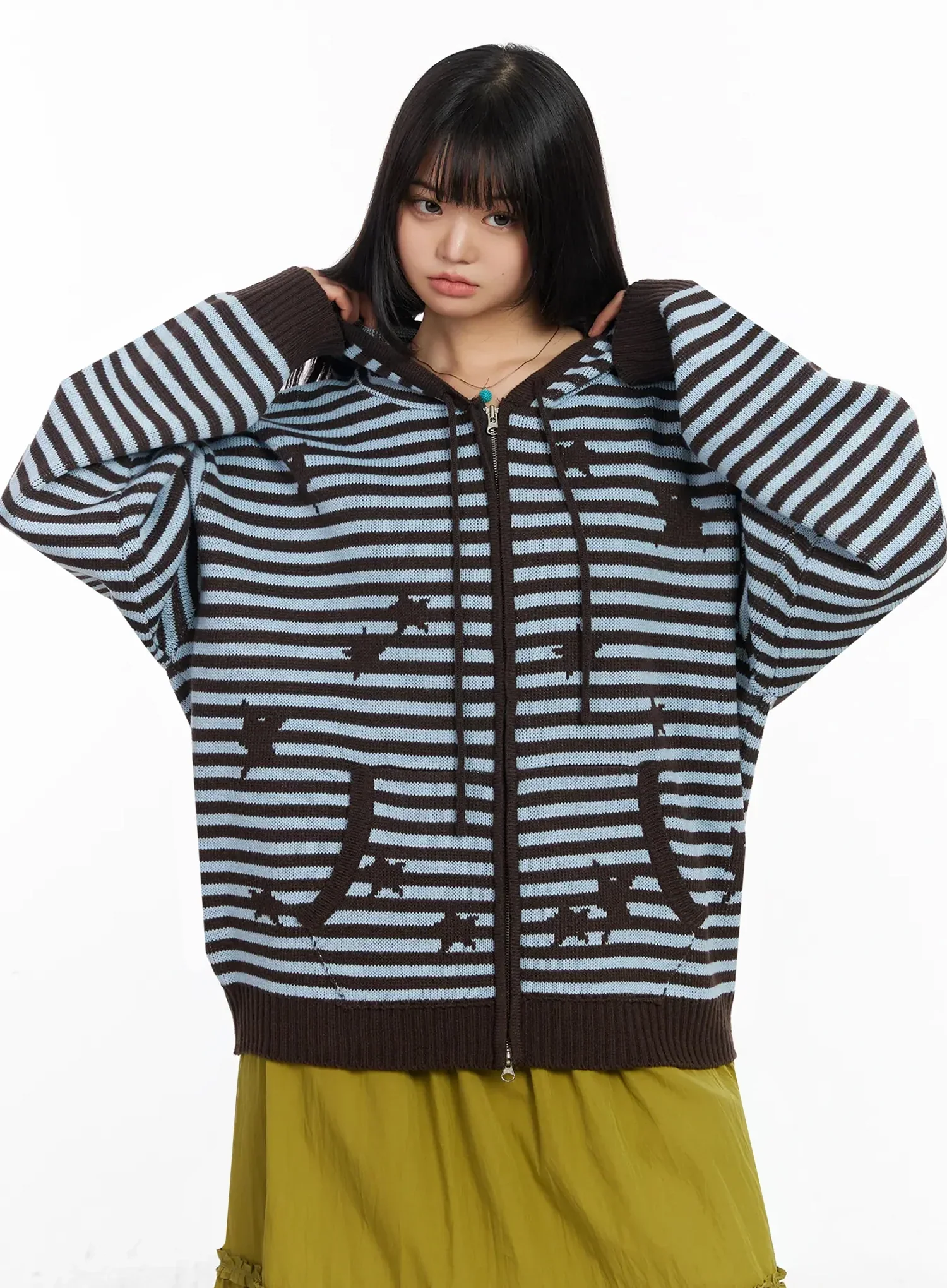 Striped Star Pattern Zip-Up Hoodie IA523 - Image 8