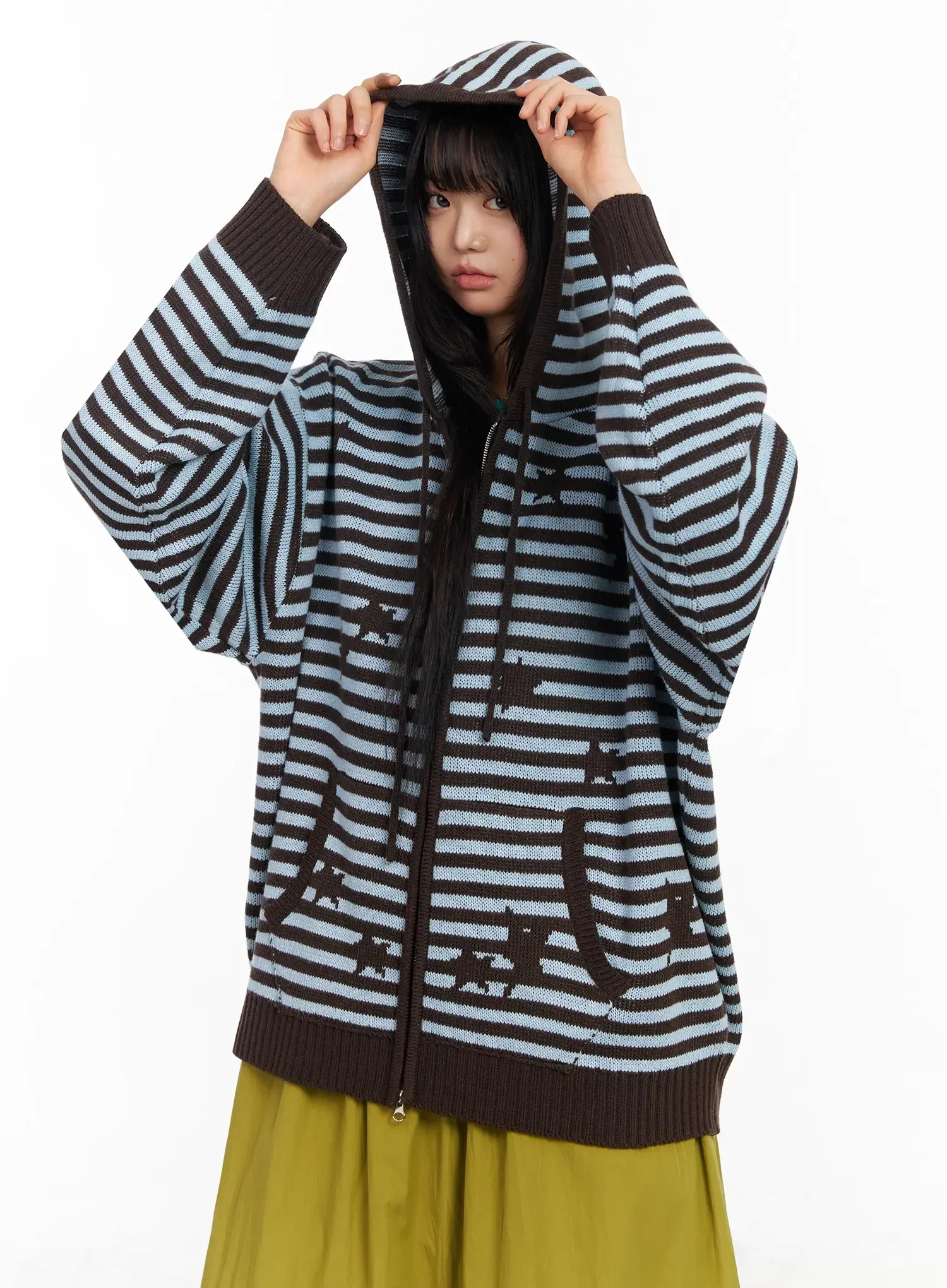 Striped Star Pattern Zip-Up Hoodie IA523 - Image 9