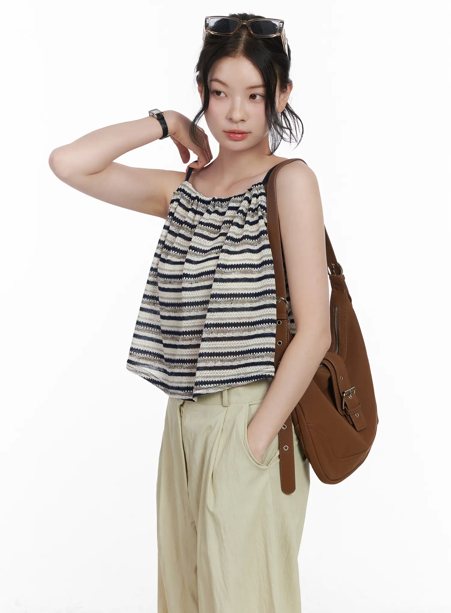 Striped Tie Knit Sleeveless Top CA509