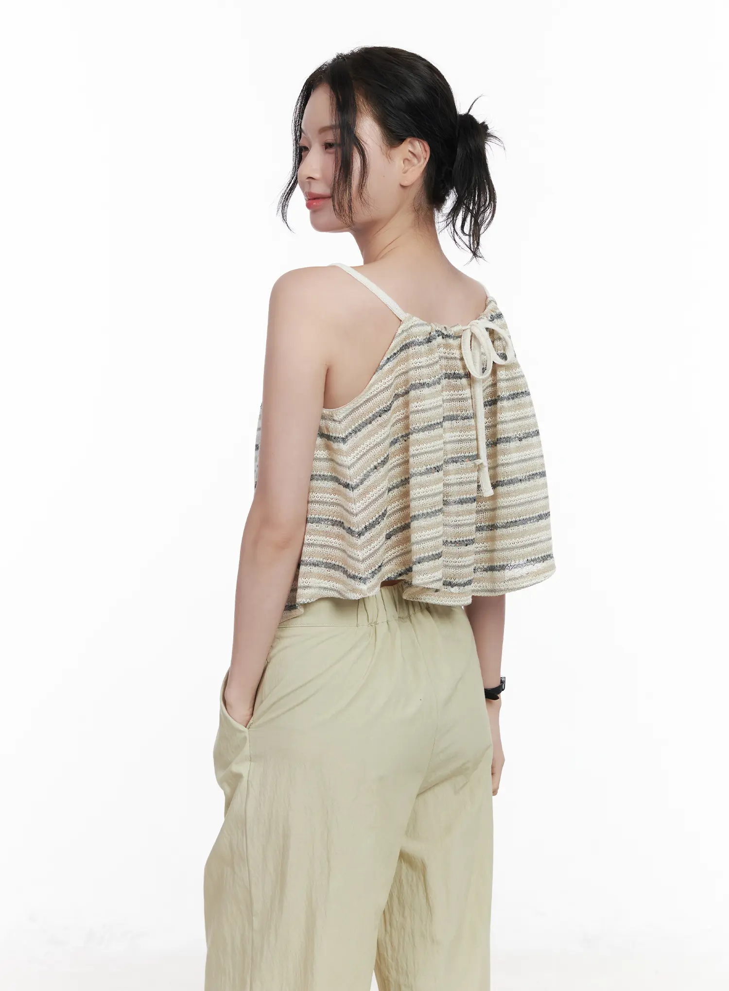 Striped Tie Knit Sleeveless Top CA509 - Image 2