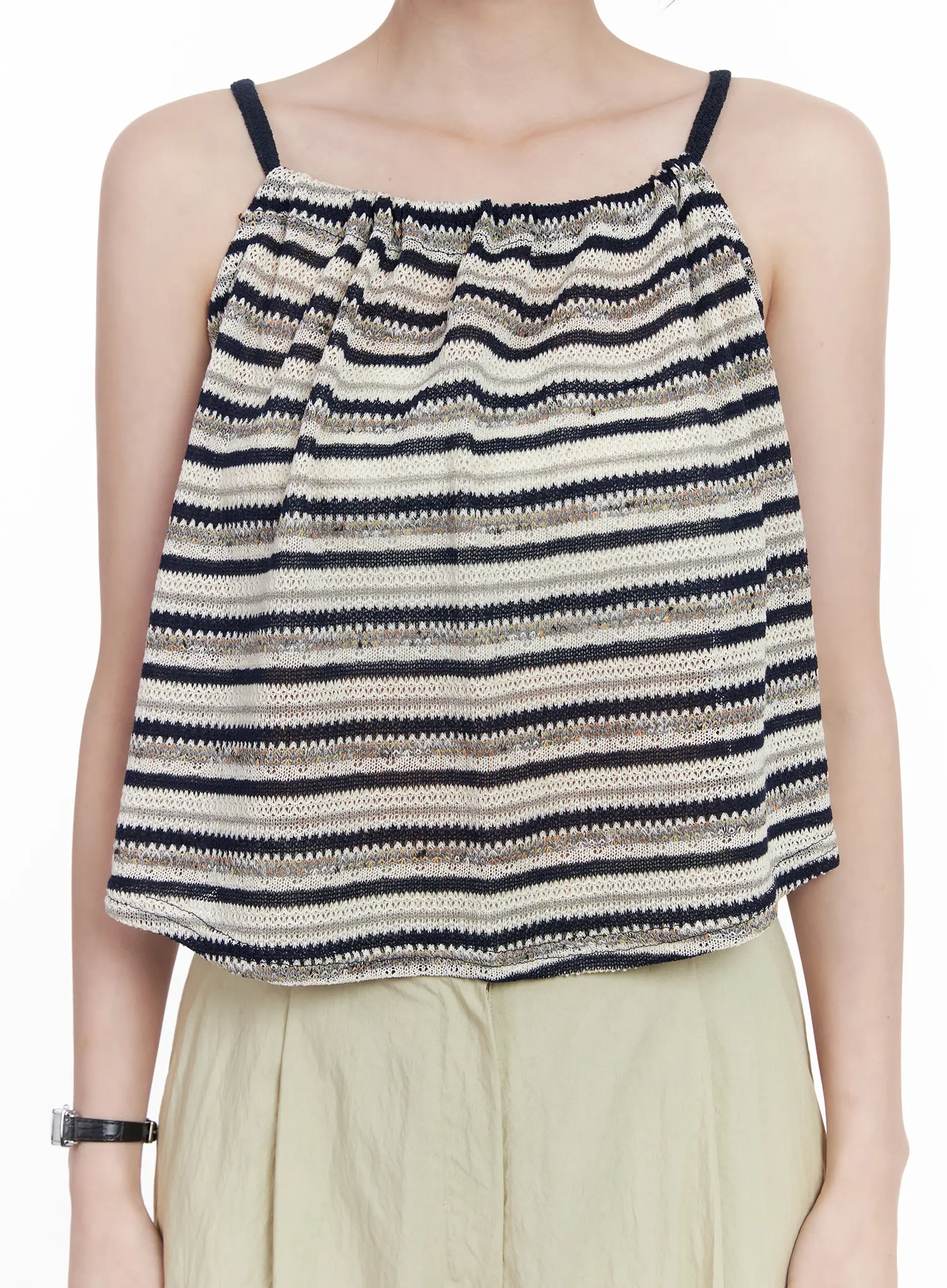 Striped Tie Knit Sleeveless Top CA509 - Image 5
