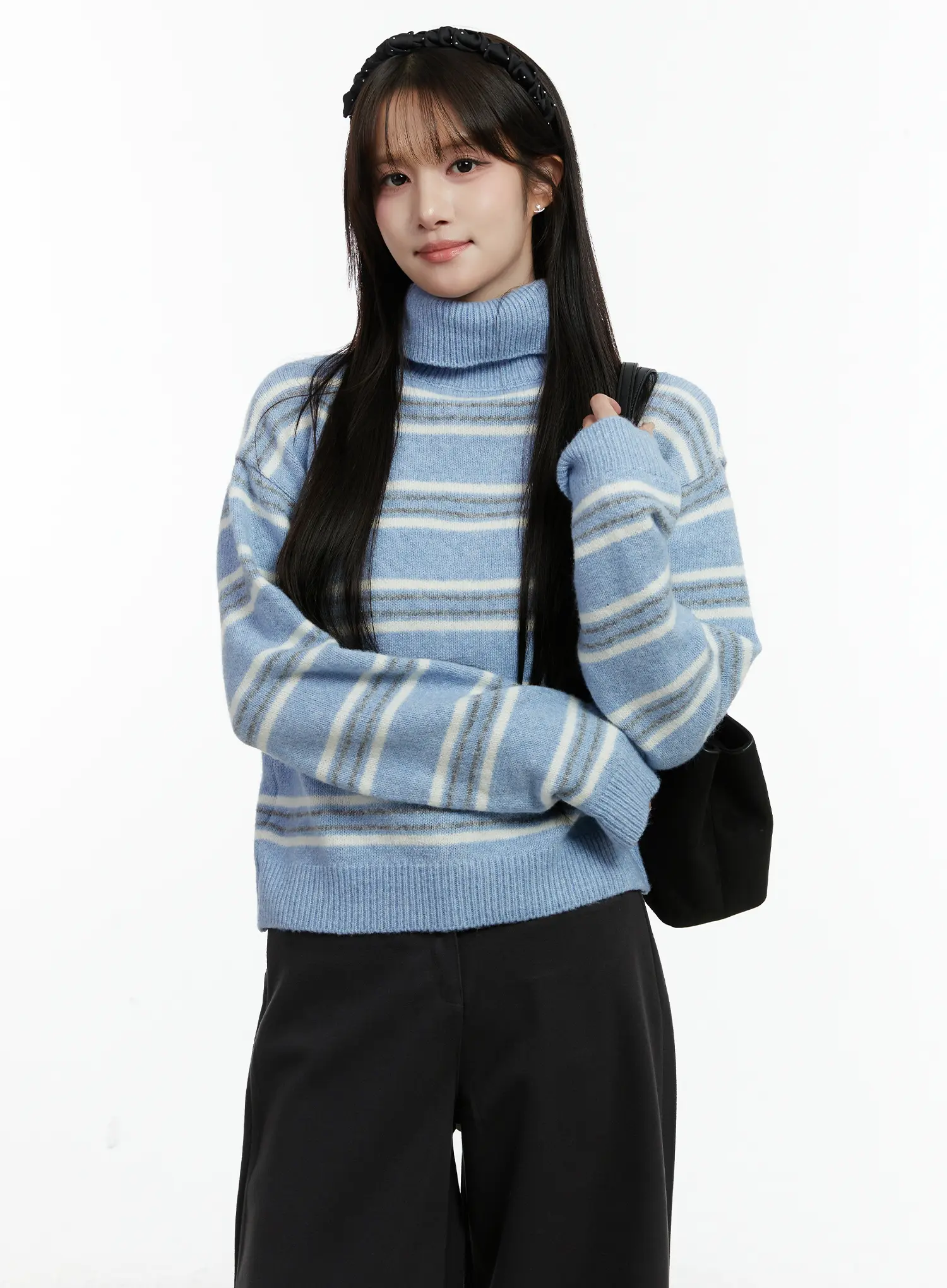 Striped Turtleneck Knit Sweater CD514