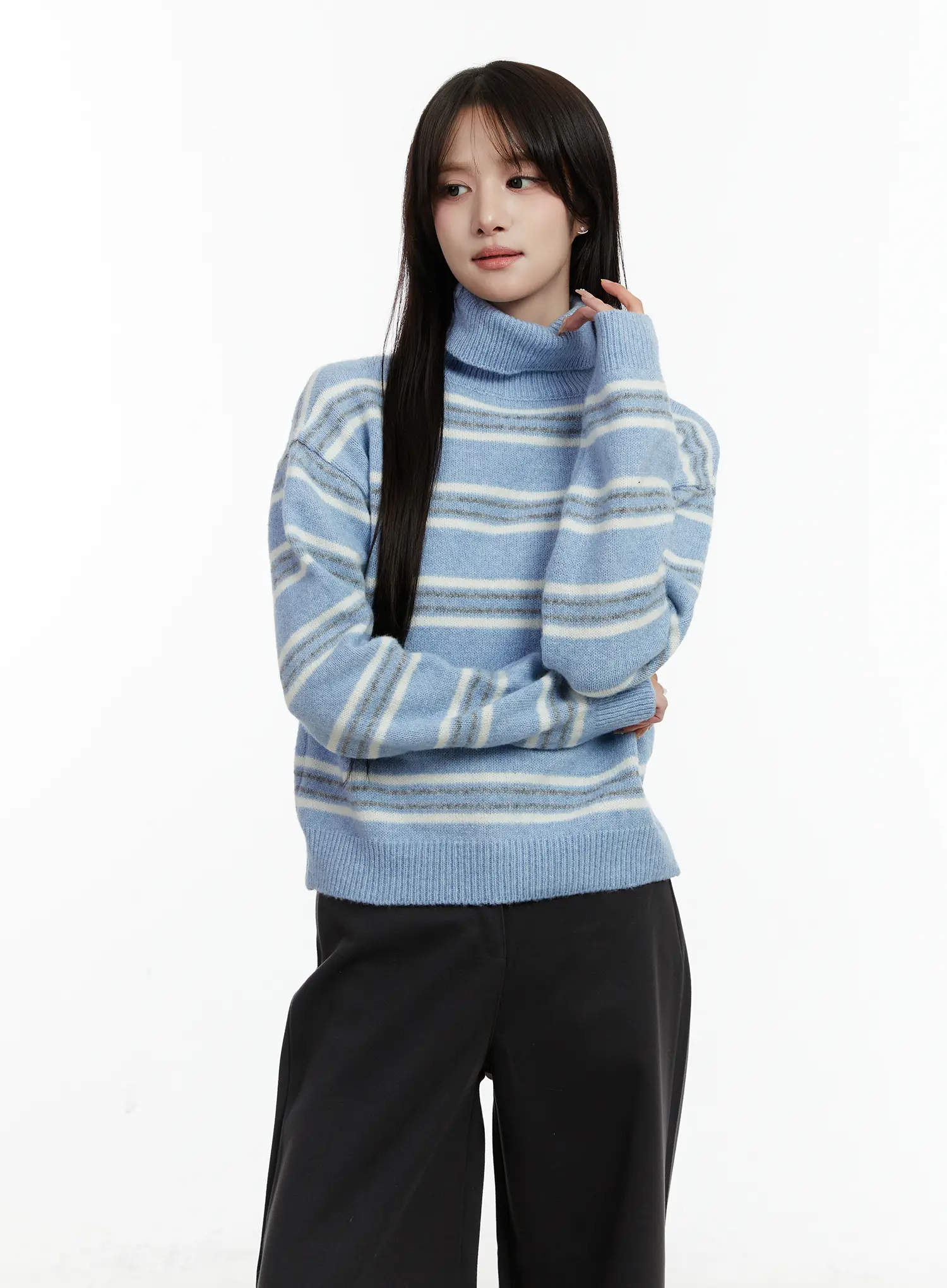 Striped Turtleneck Knit Sweater CD514 - Image 2
