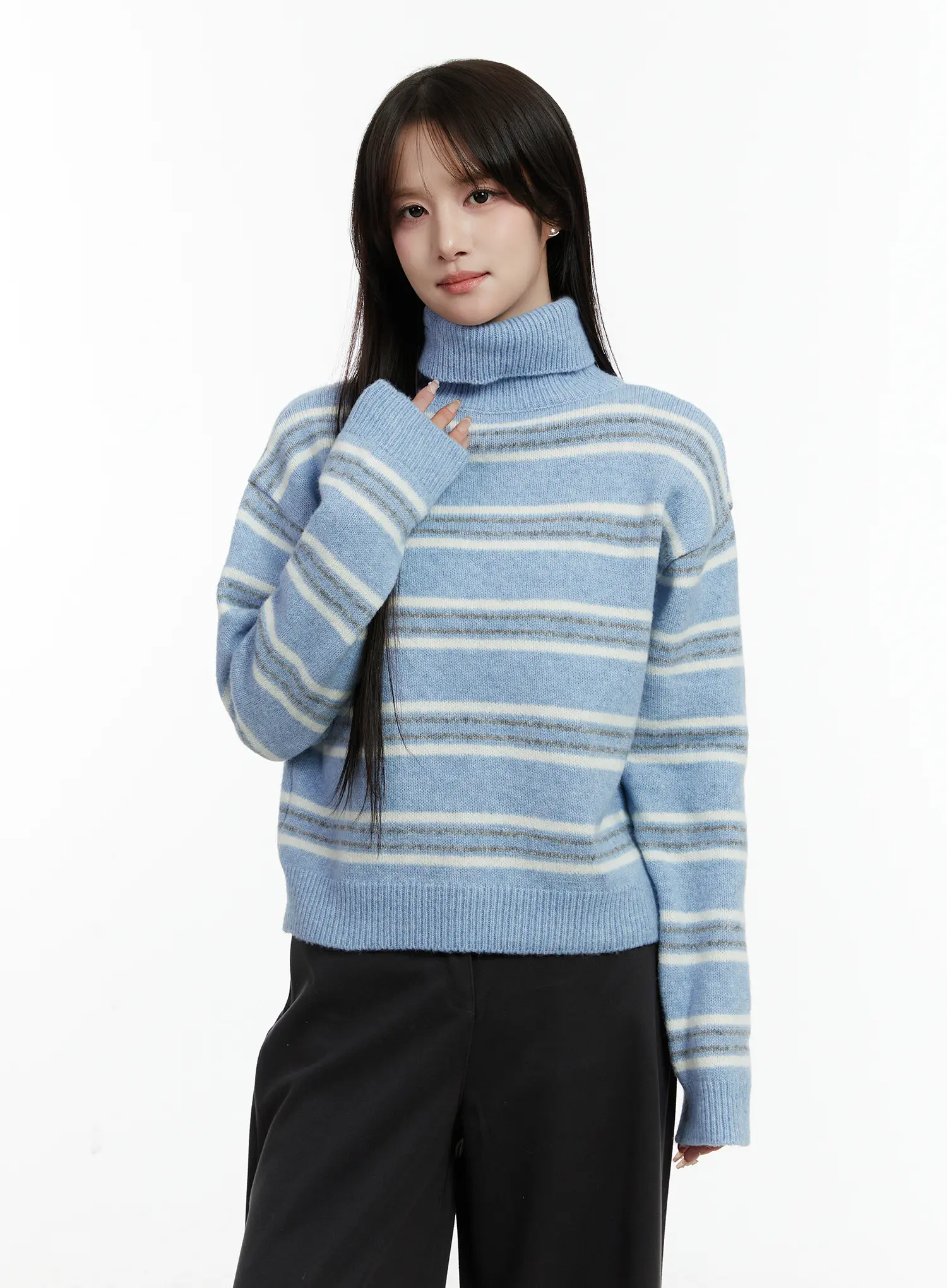 Striped Turtleneck Knit Sweater CD514 - Image 4