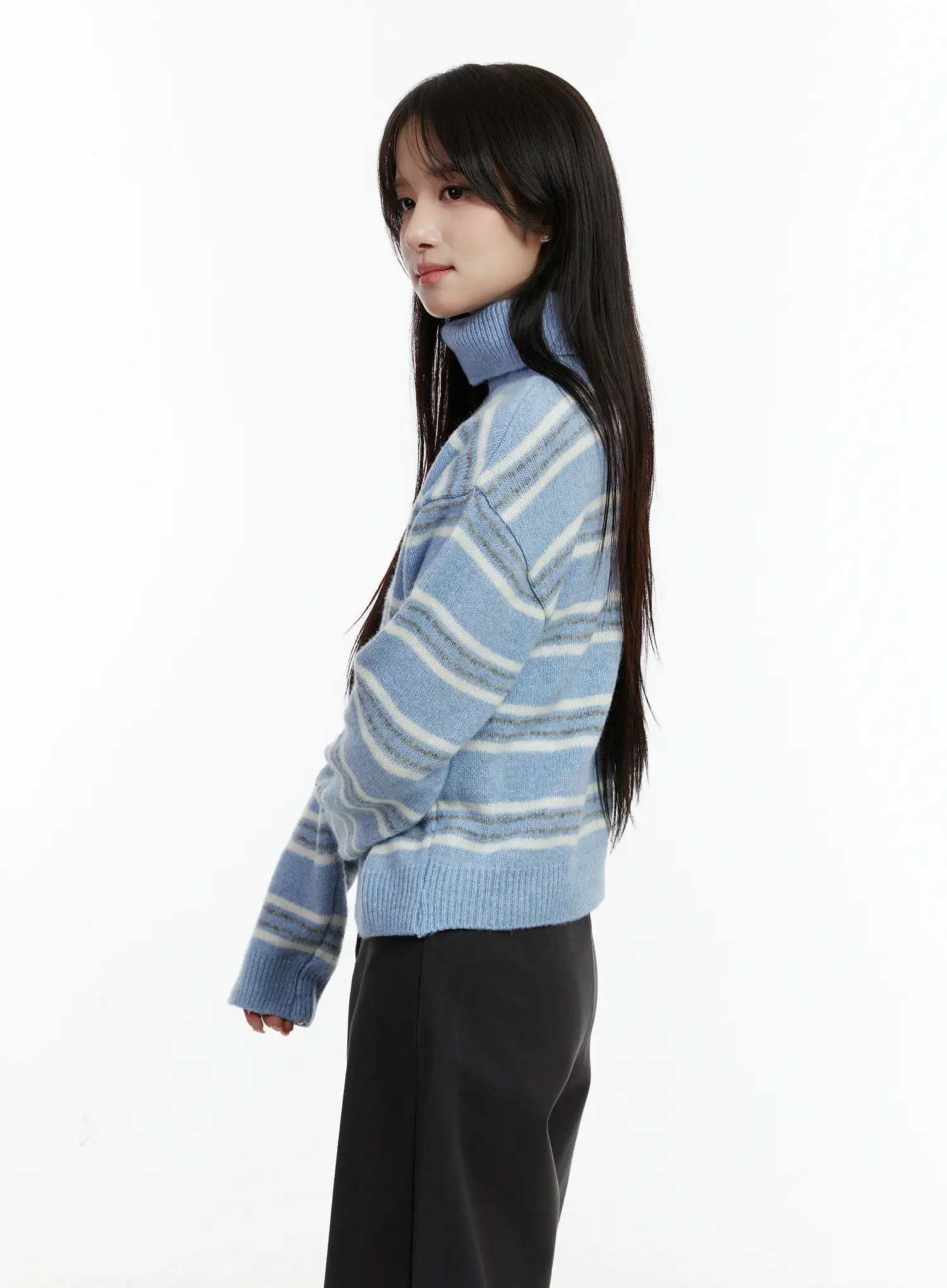 Striped Turtleneck Knit Sweater CD514 - Image 5
