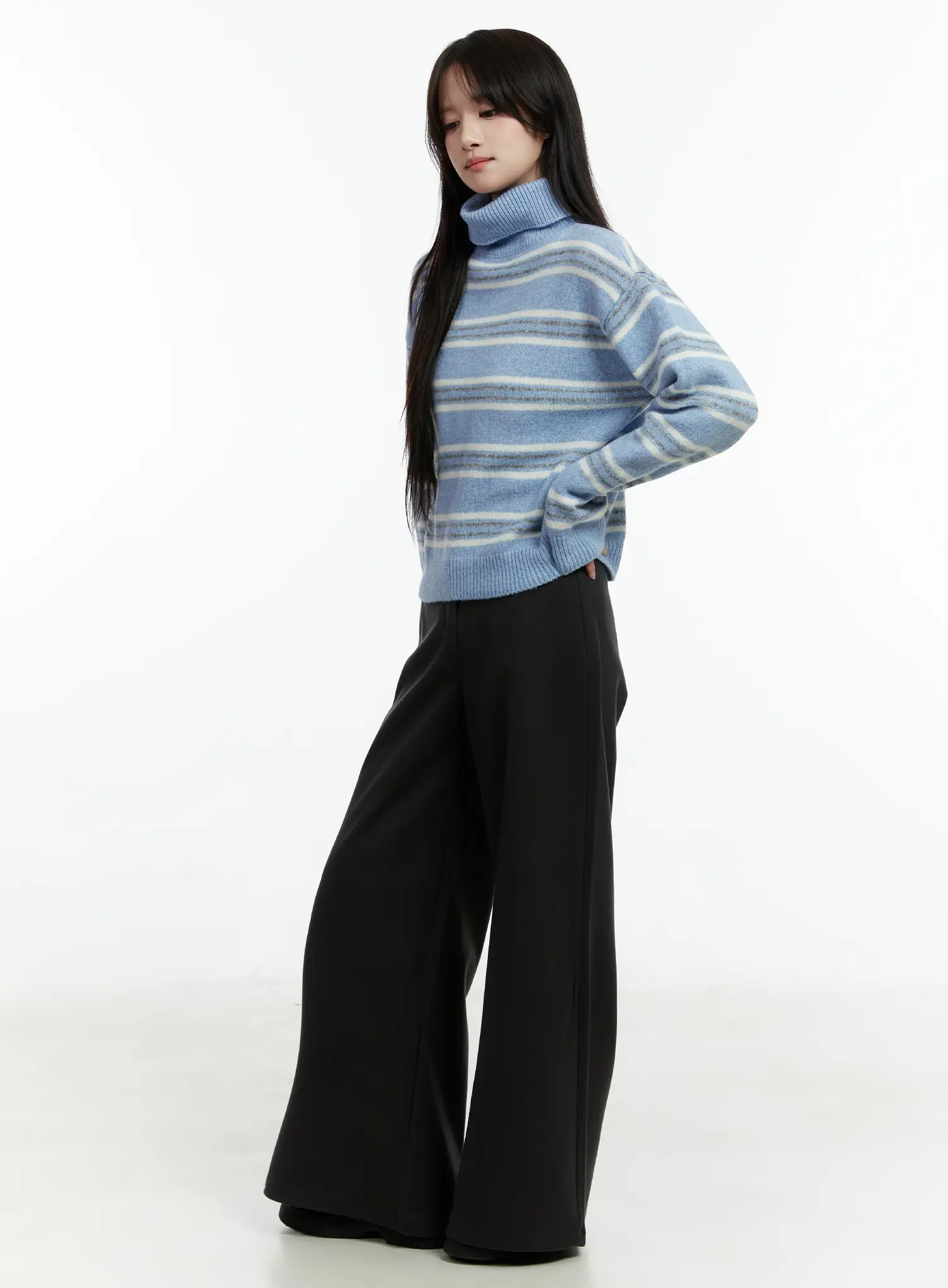 Striped Turtleneck Knit Sweater CD514 - Image 6