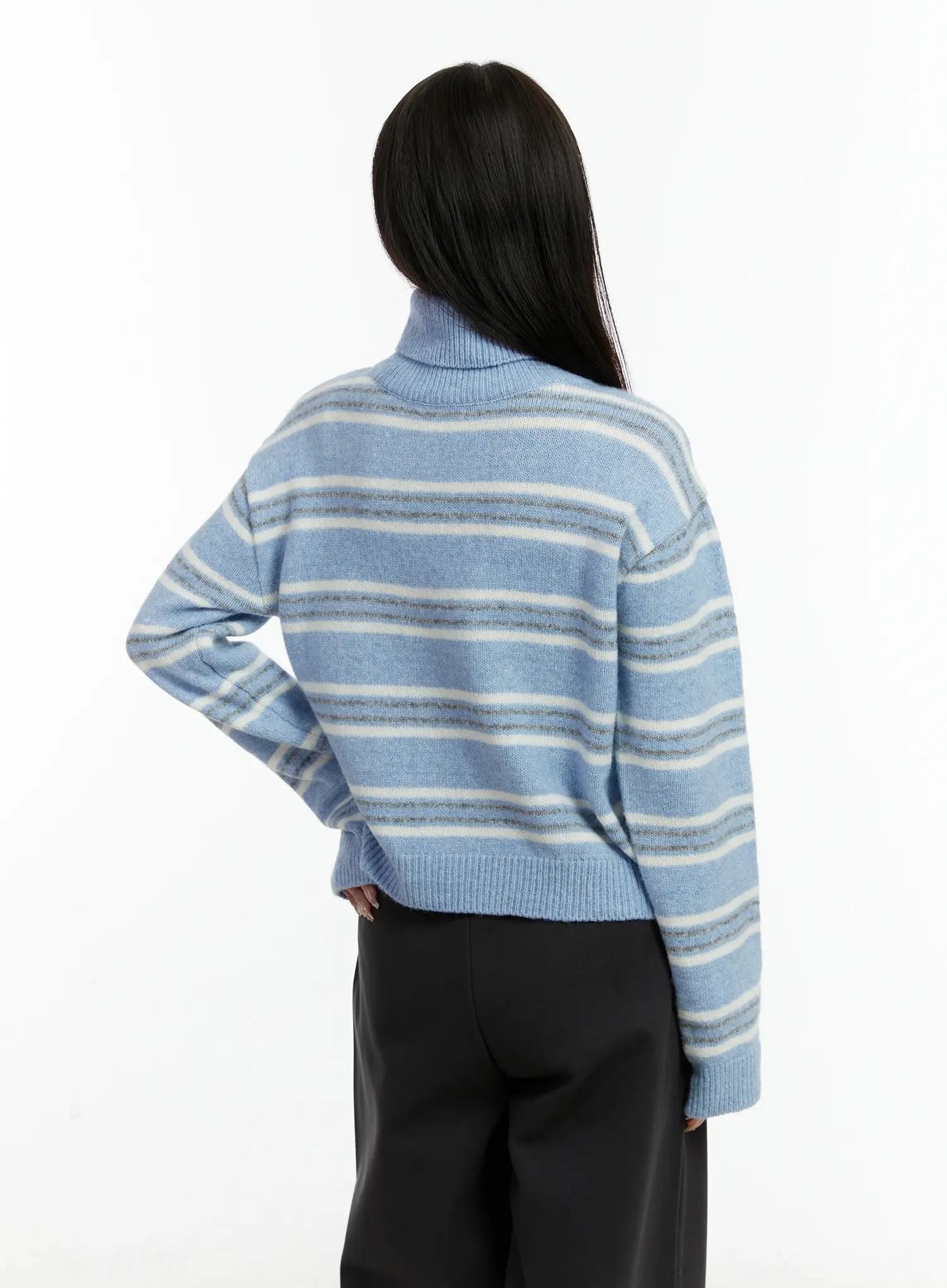 Striped Turtleneck Knit Sweater CD514 - Image 7